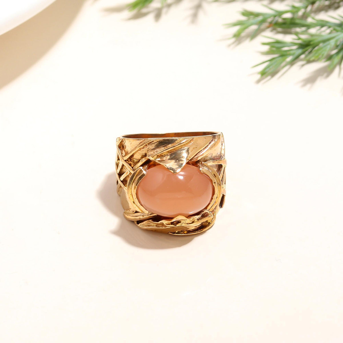 The Organic Nest: Peach Moonstone Band Ring