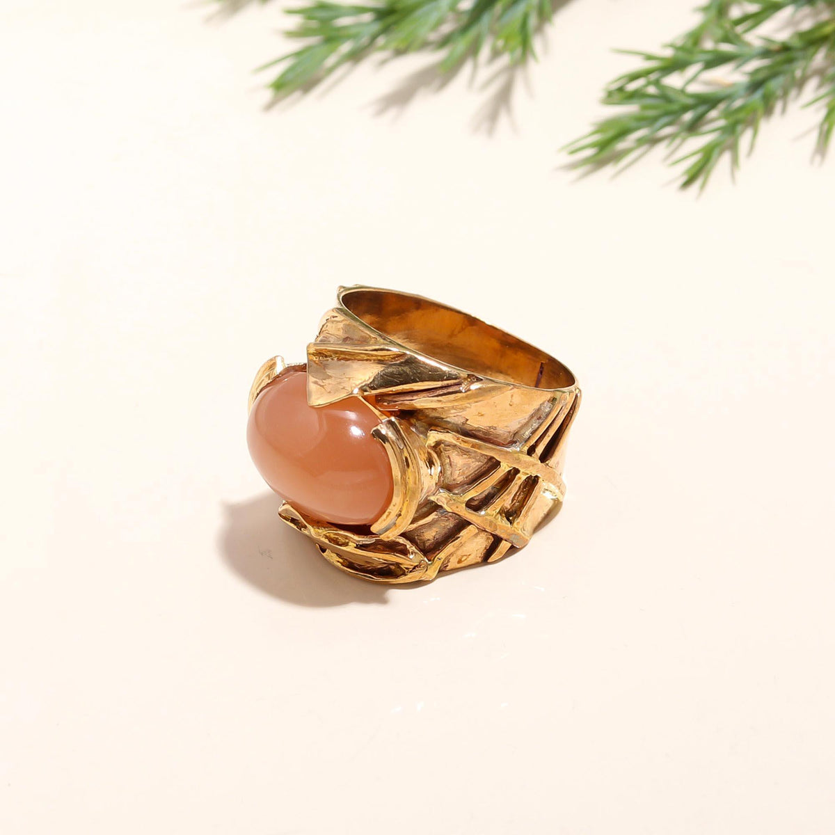 The Organic Nest: Peach Moonstone Band Ring