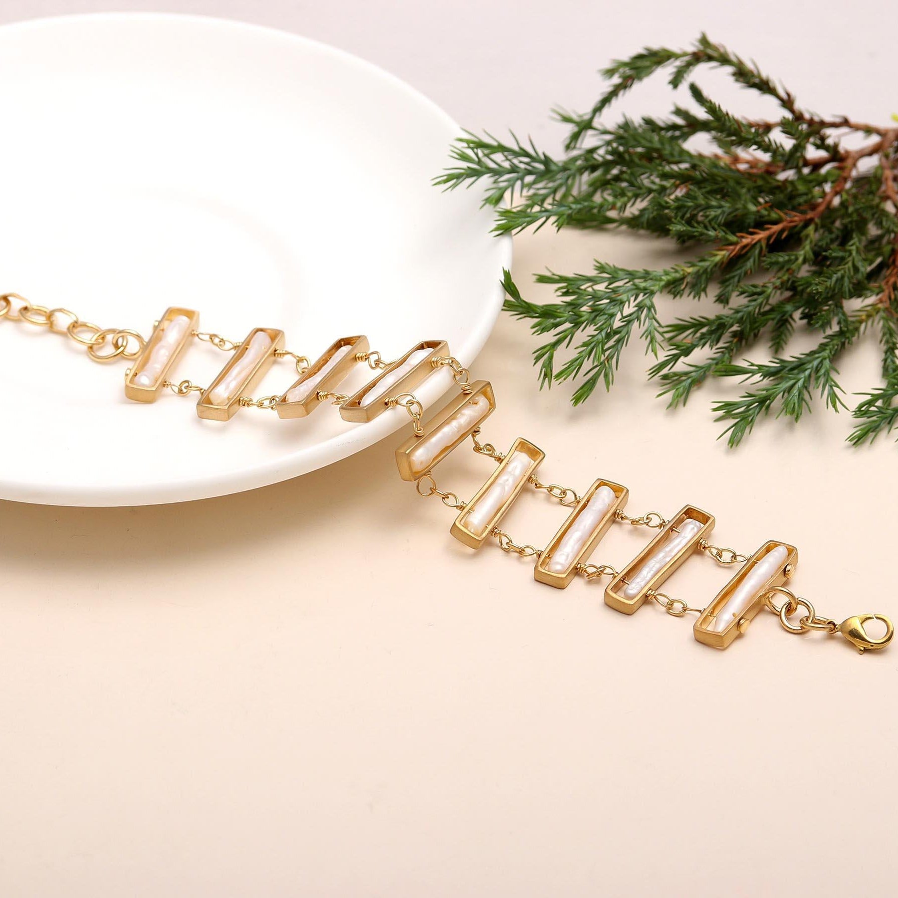 The Luminous Ladder: Biwa Pearl Gold Bracelet