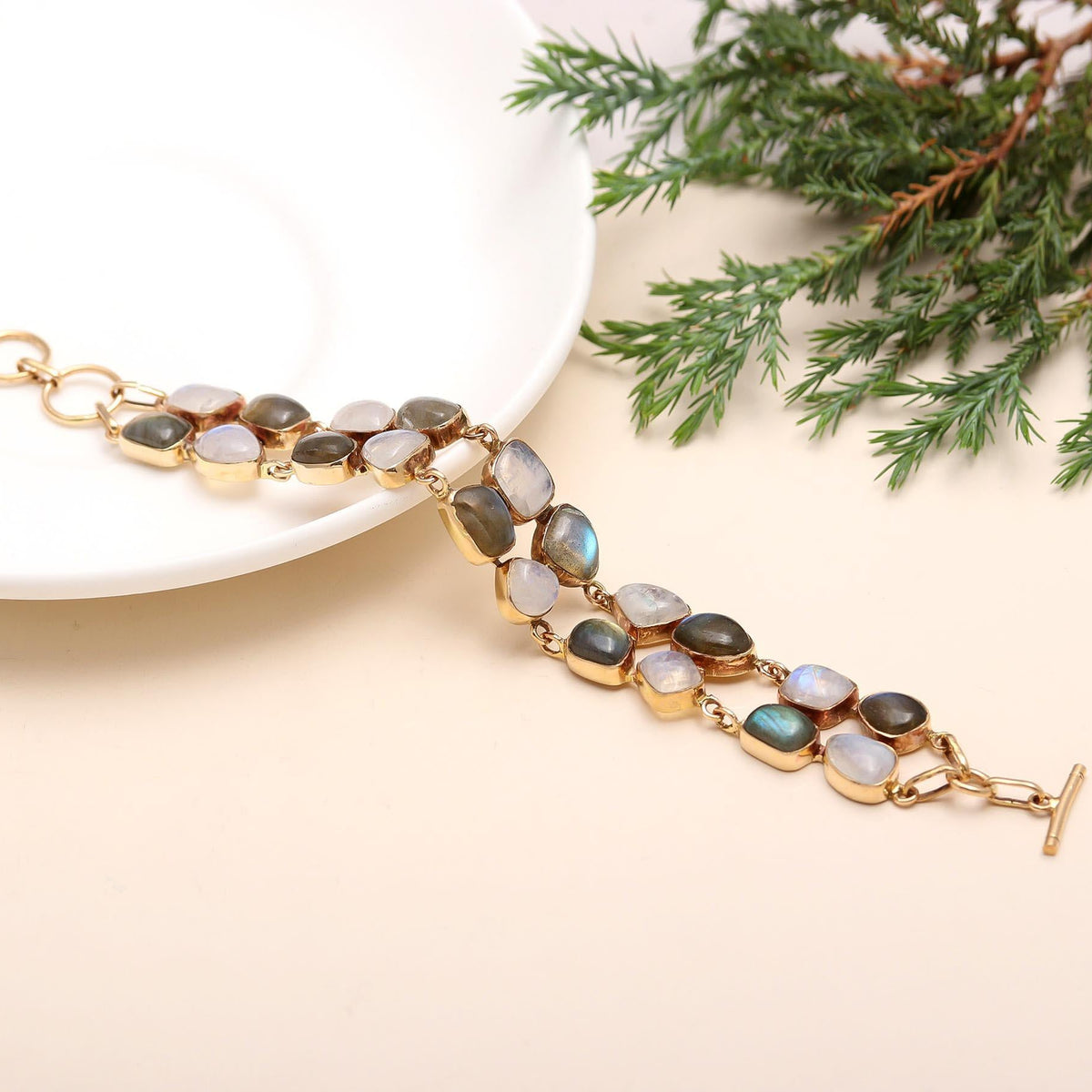 Rainbow Moonstone & Labradorite Gold Bracelet