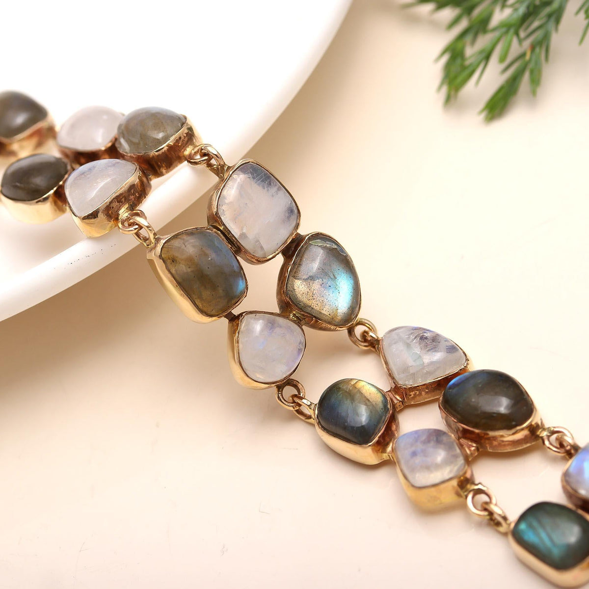 Rainbow Moonstone & Labradorite Gold Bracelet