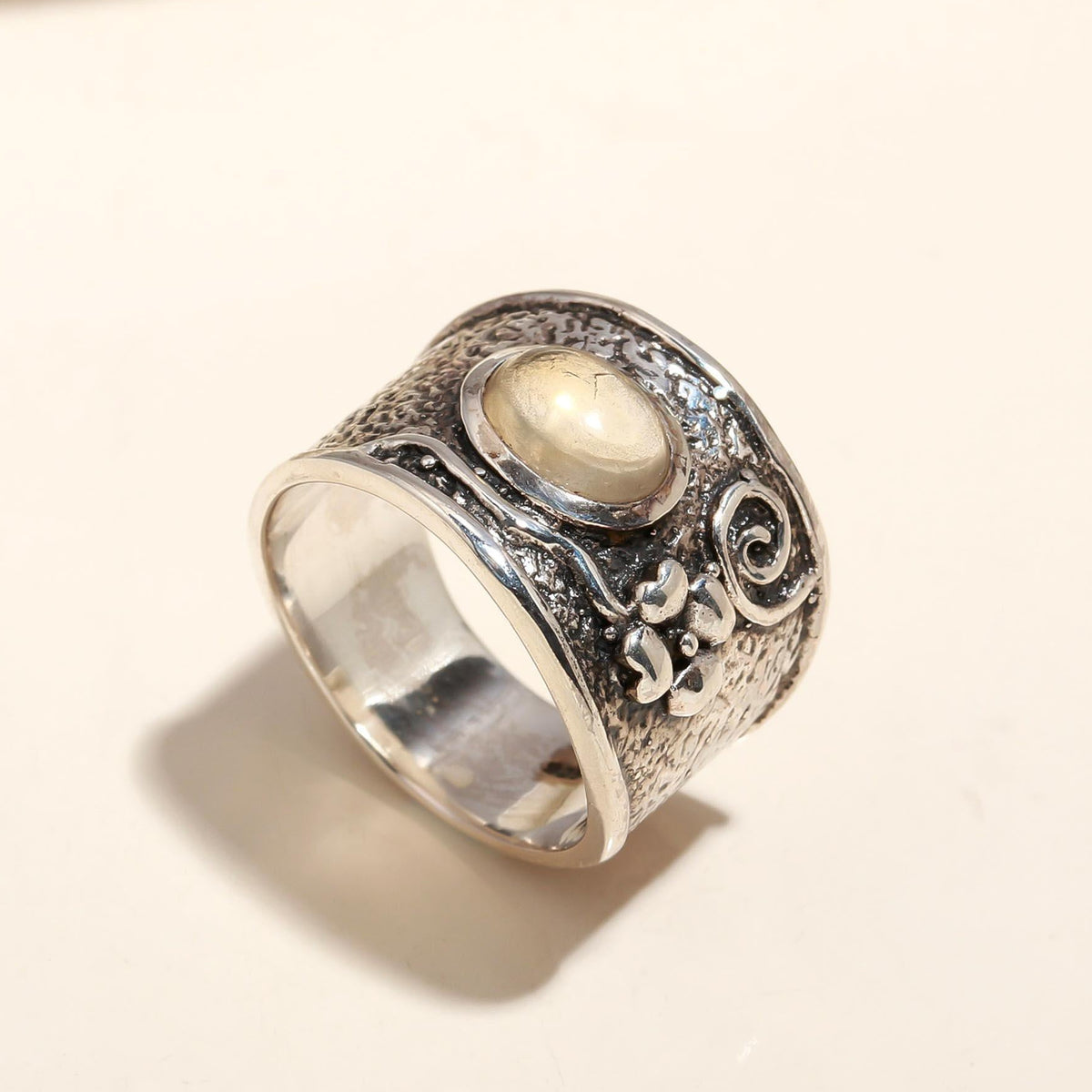 925 Silver Floral Wide Band Ring