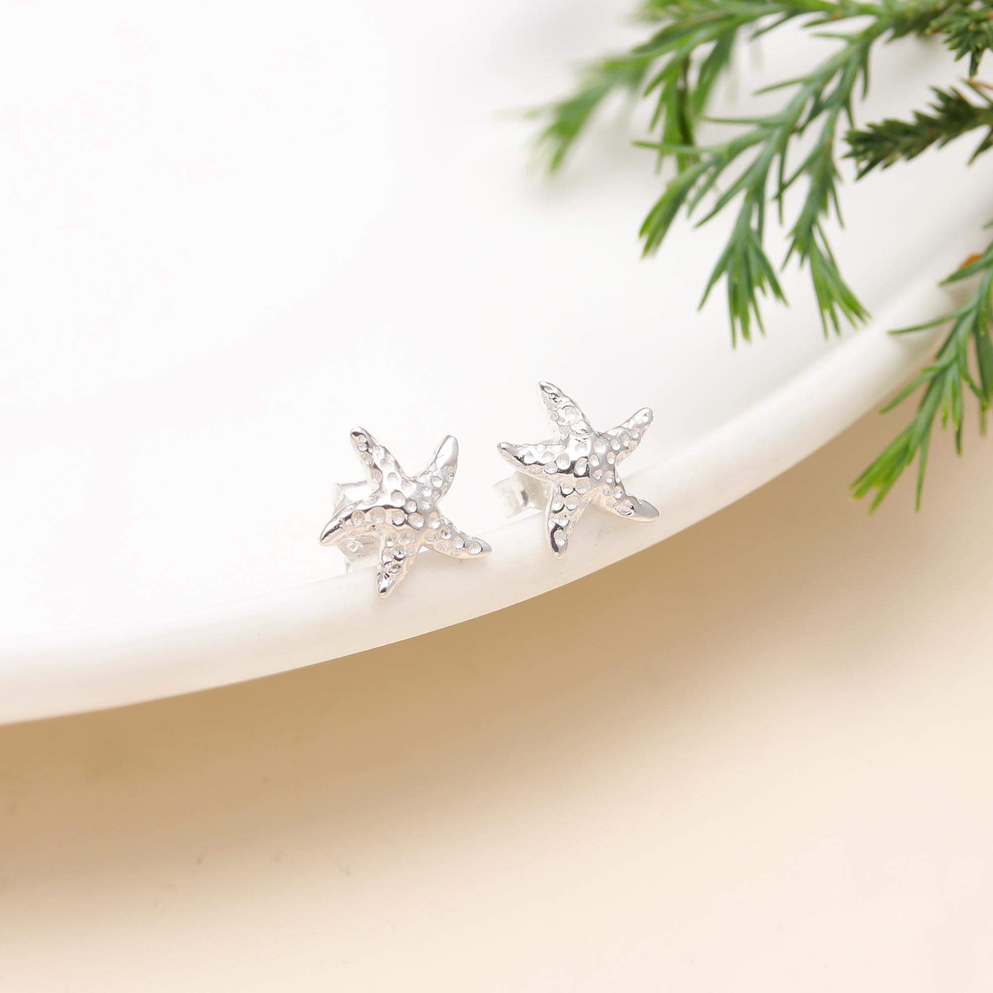 The Coastal Star: Textured Sterling Silver Starfish Studs