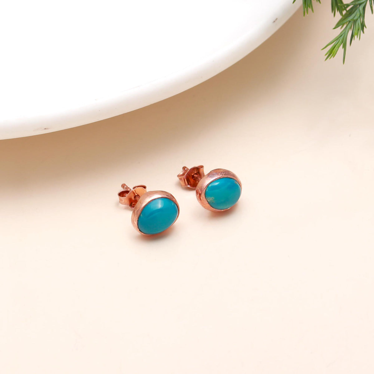 The Azure Blush: Turquoise & Rose Gold Stud Earrings
