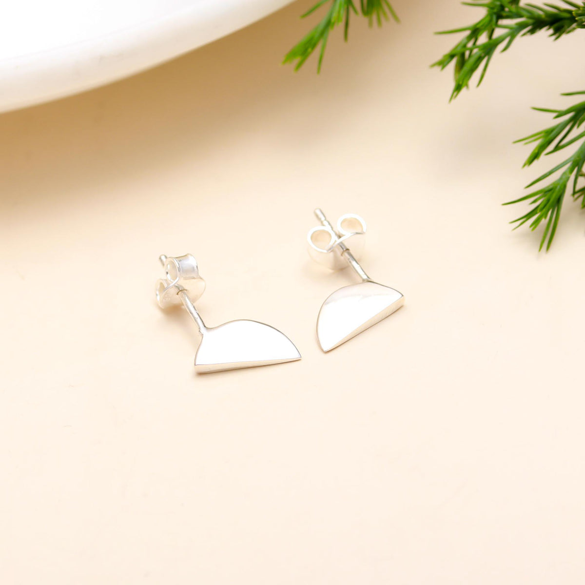 The Silver Horizon: Minimalist Semi-Circle Stud Earrings