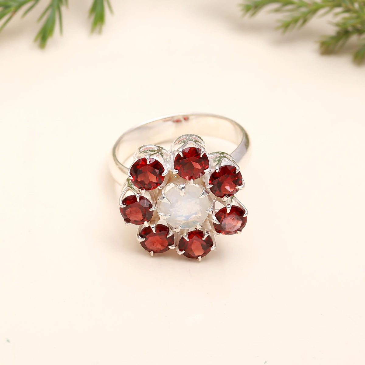 925 Silver and MooGarnet nstone Ring