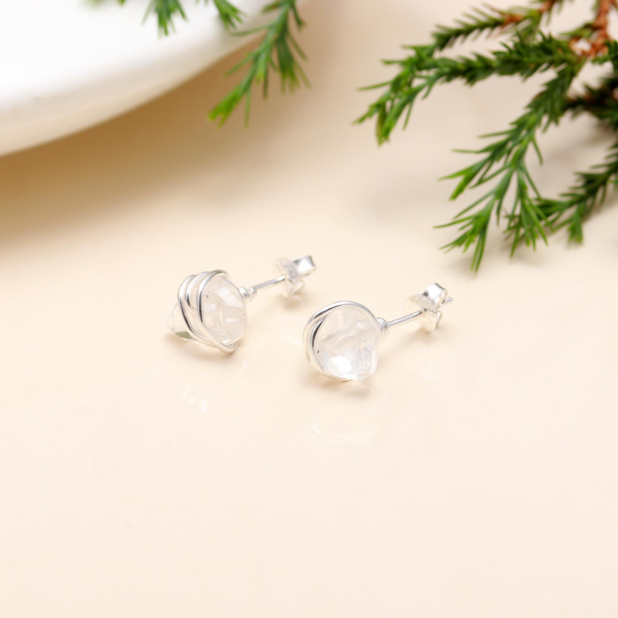 The Crystalline Nest: Raw Herkimer Diamond & Silver Wire Studs