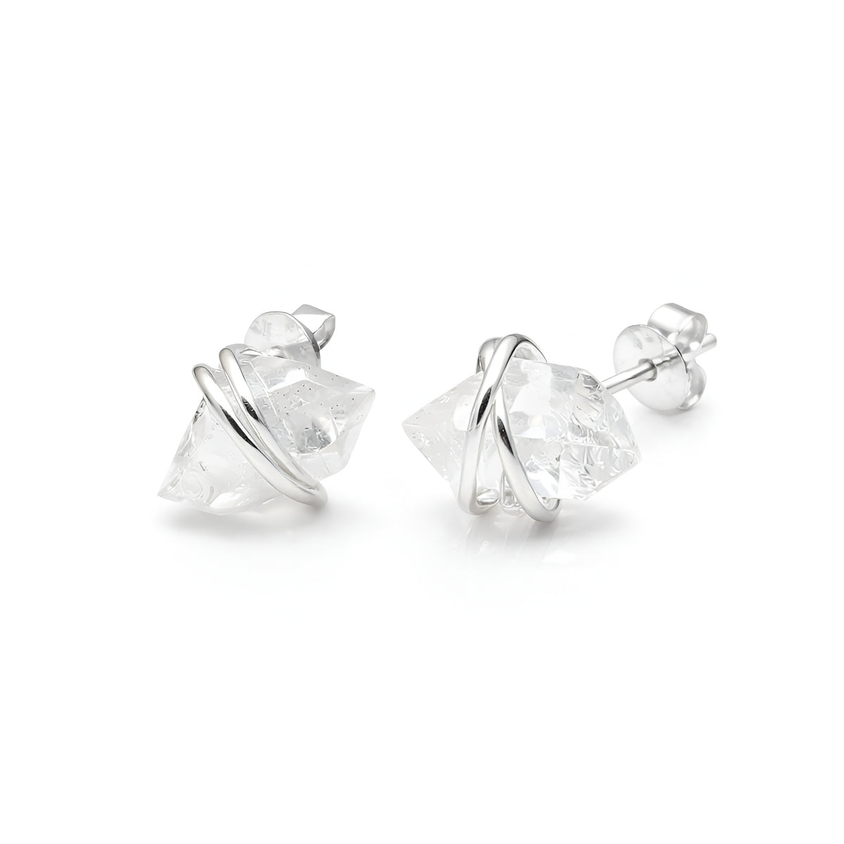 The Crystalline Nest: Raw Herkimer Diamond & Silver Wire Studs