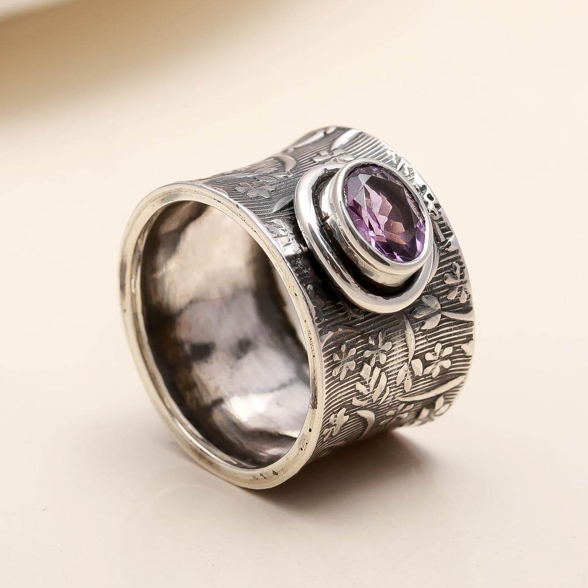 925 Silver Amethyst Wide Ring