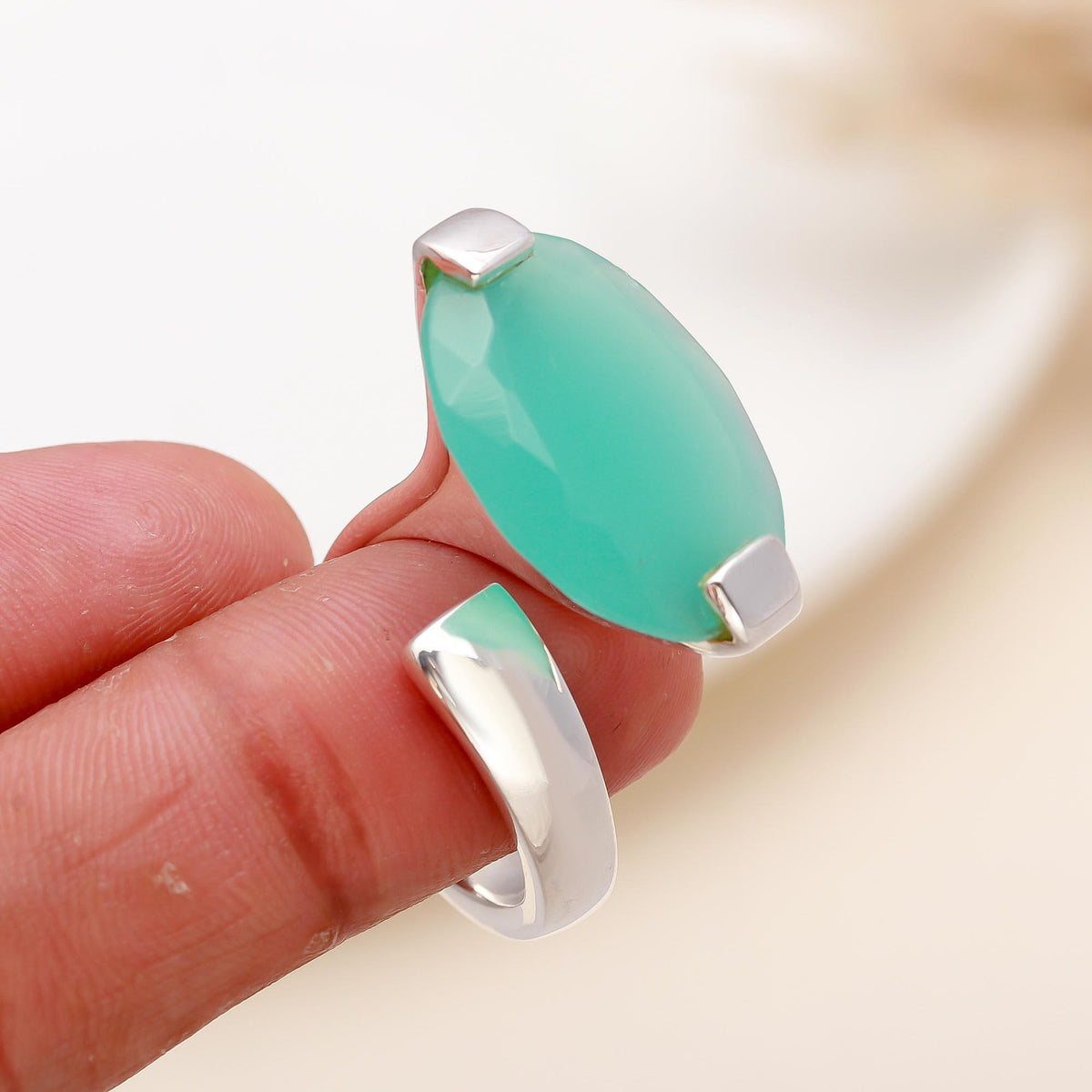 925 Silver Blue Chalcedony Open Ring