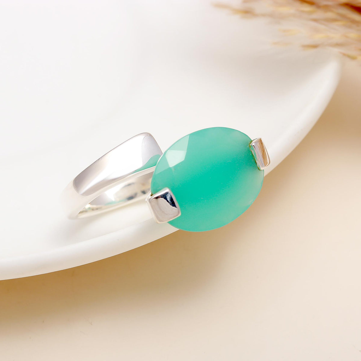 925 Silver Blue Chalcedony Open Ring