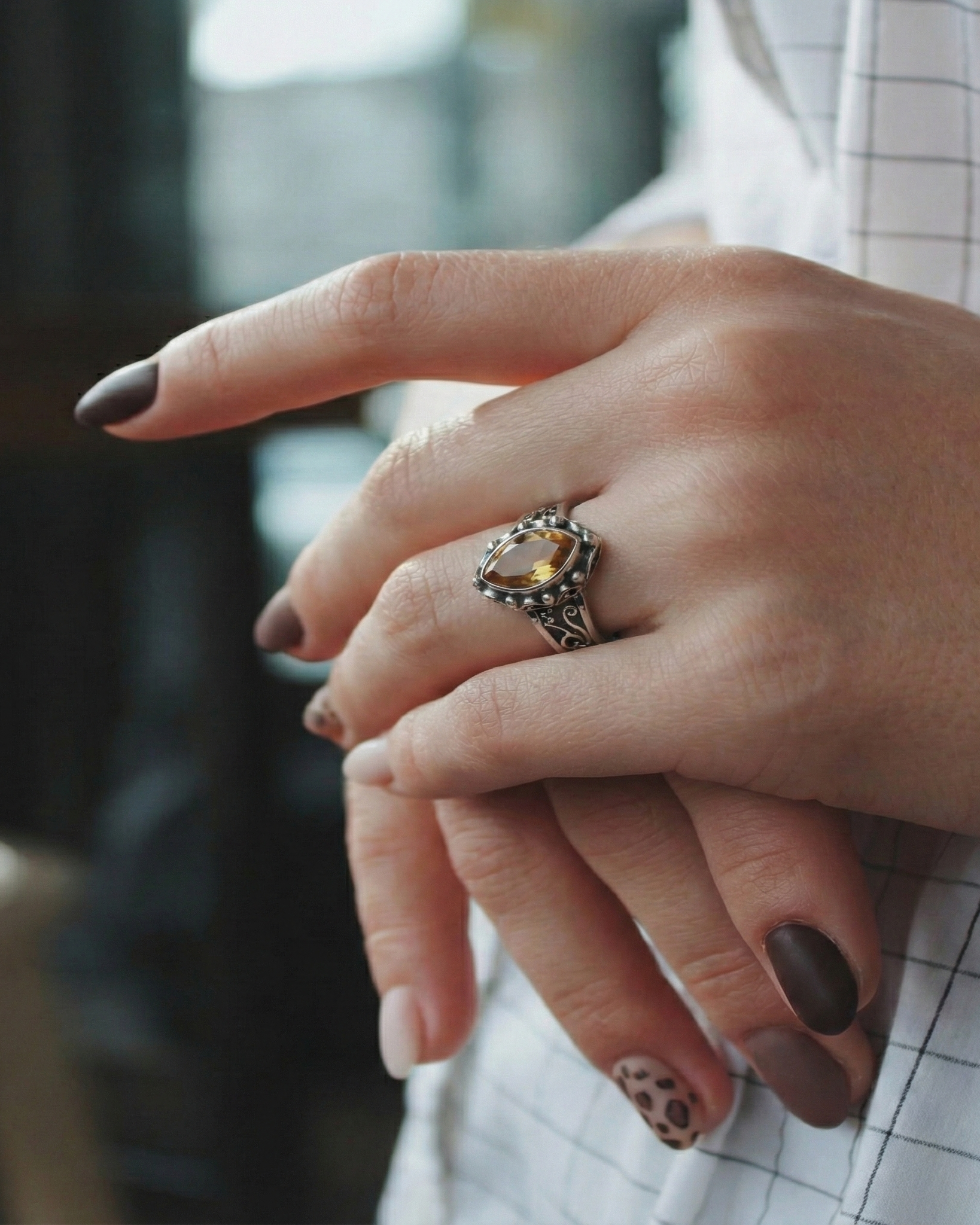 The Vintage Scroll: Citrine Oxidized Silver Filigree Ring