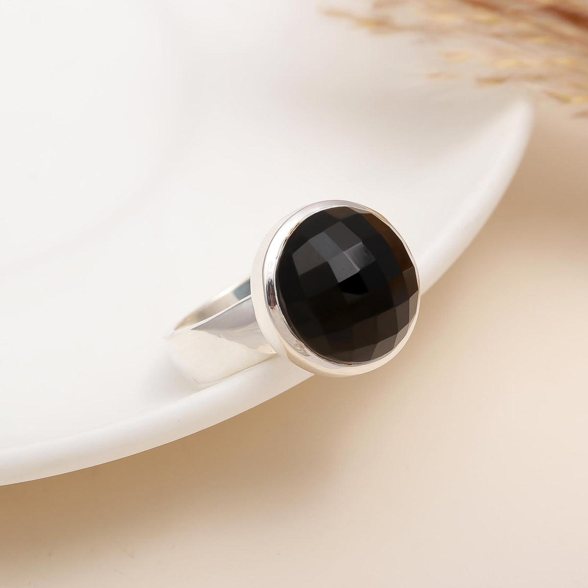 925 Silver Faceted Black Onyx Ring