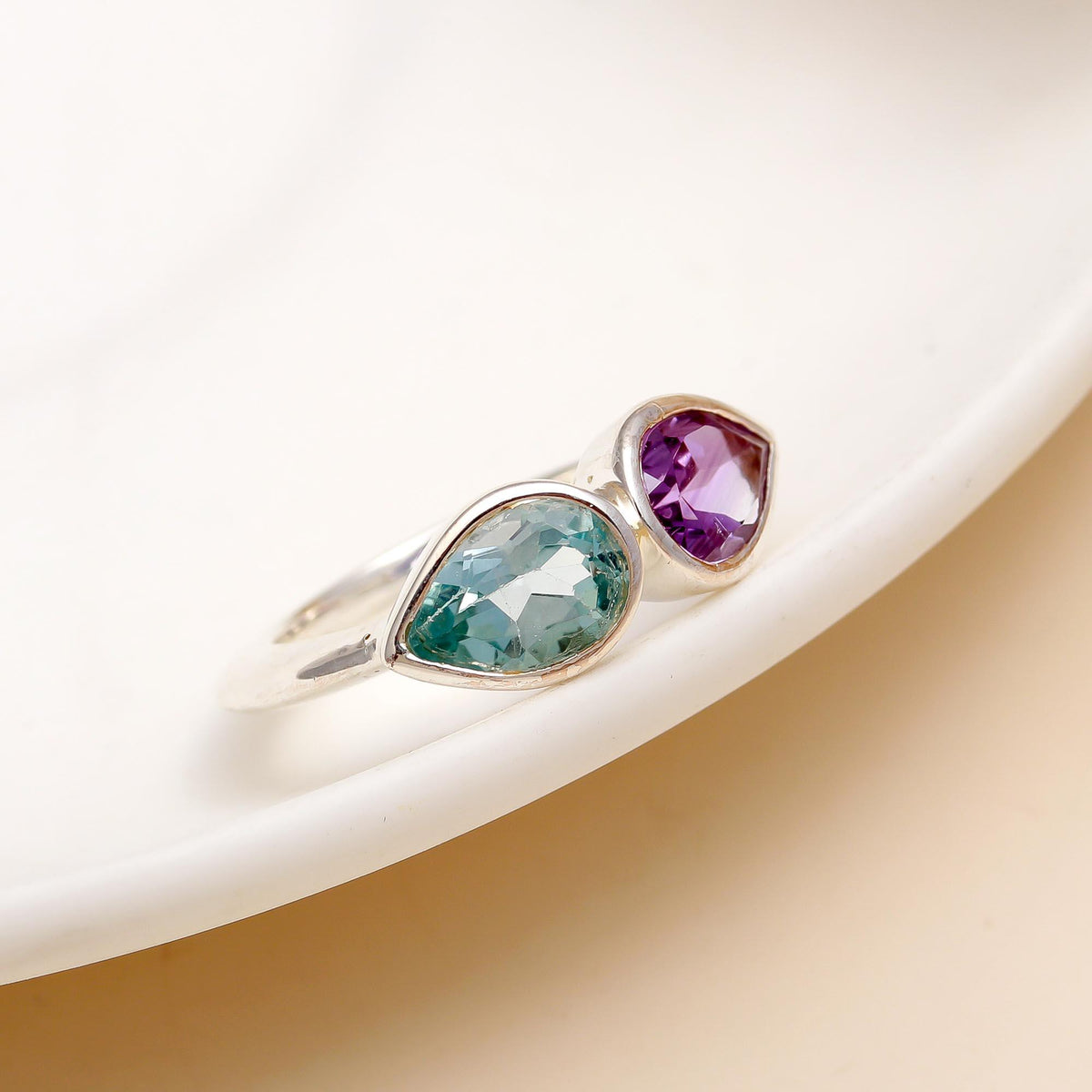 925 Silver Amethyst and Blue Topaz Ring