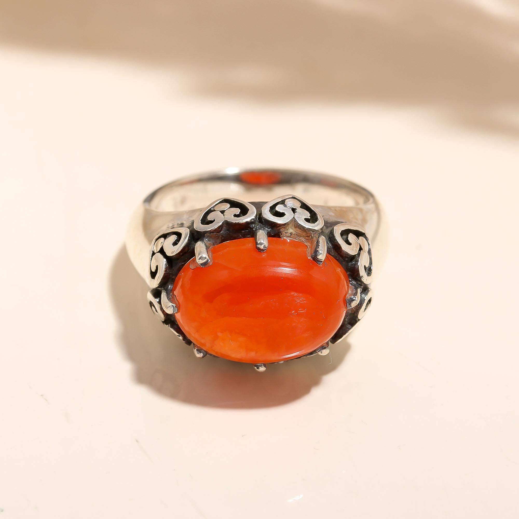 The Sunset Heart: Carnelian & Silver Filigree Ring