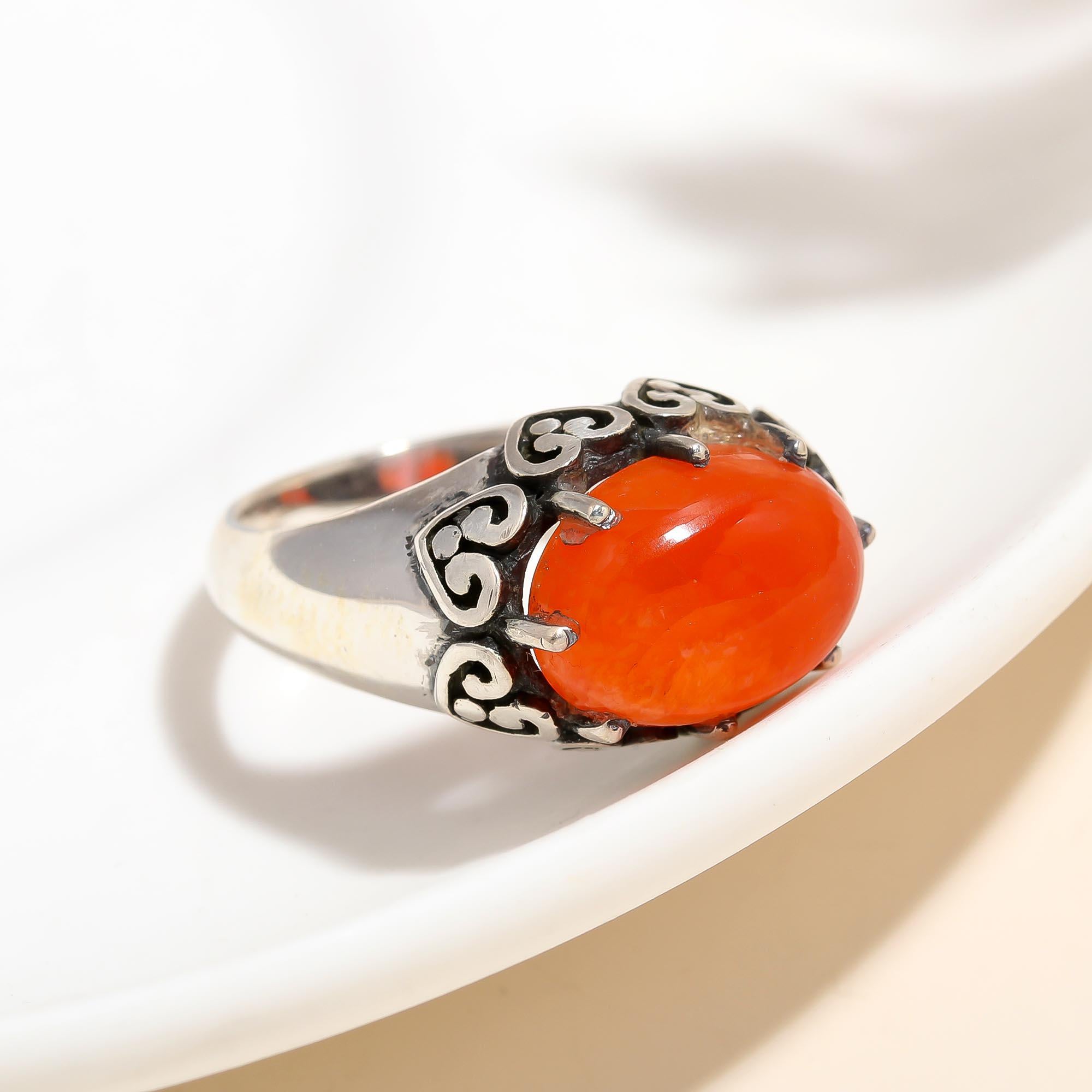 The Sunset Heart: Carnelian & Silver Filigree Ring