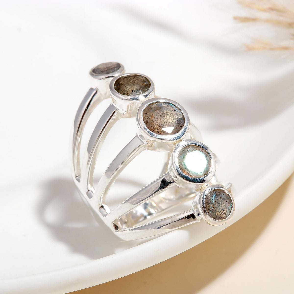 925 Silver Five Labradorite Ring