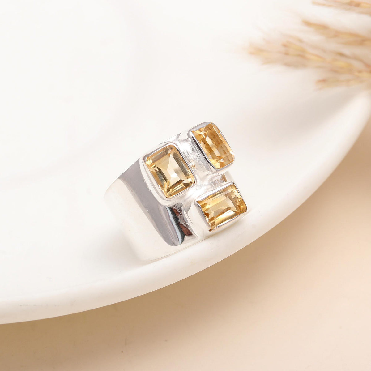 925 Silver Garnet Wide Band Ring