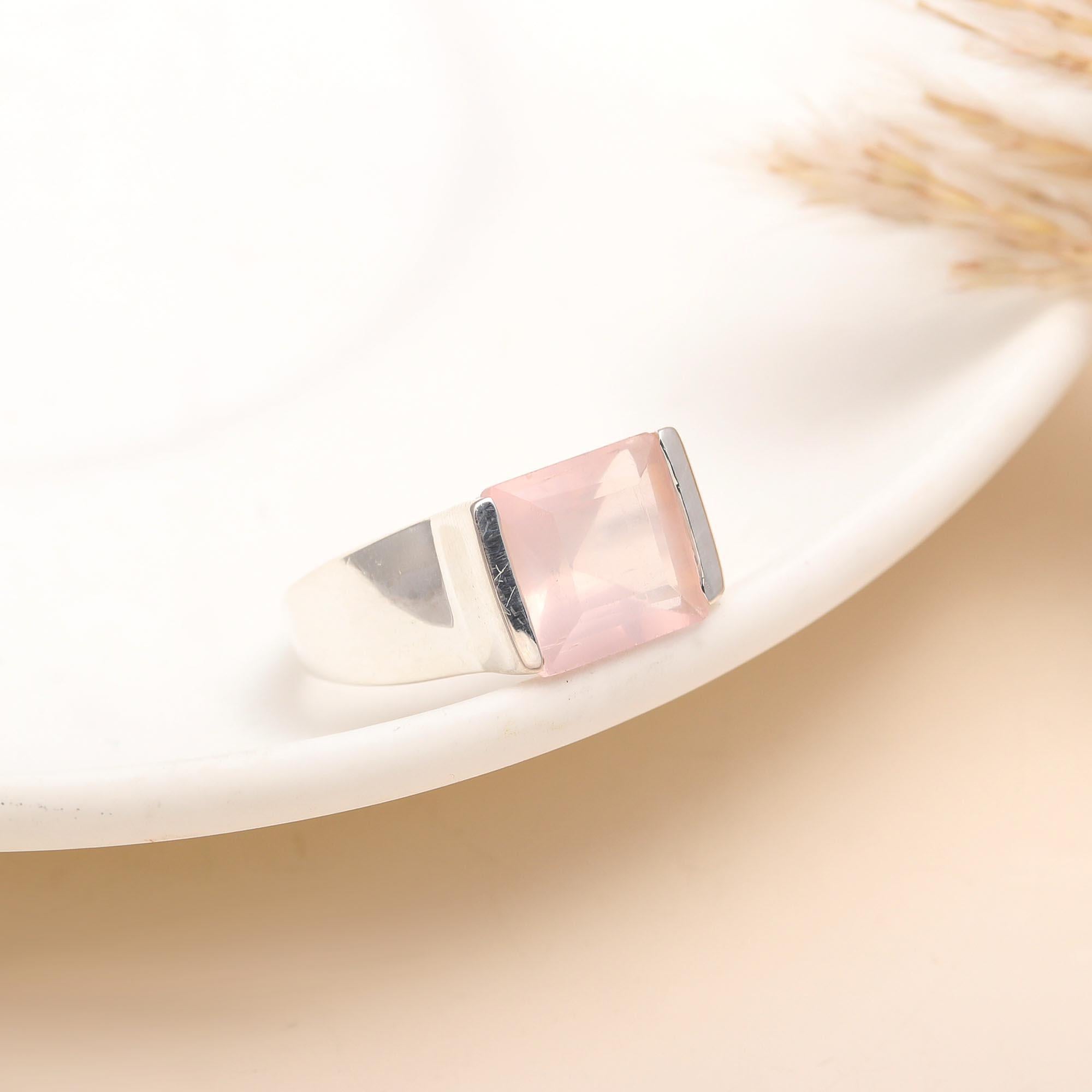 925 Silver Rose Quartz Ring