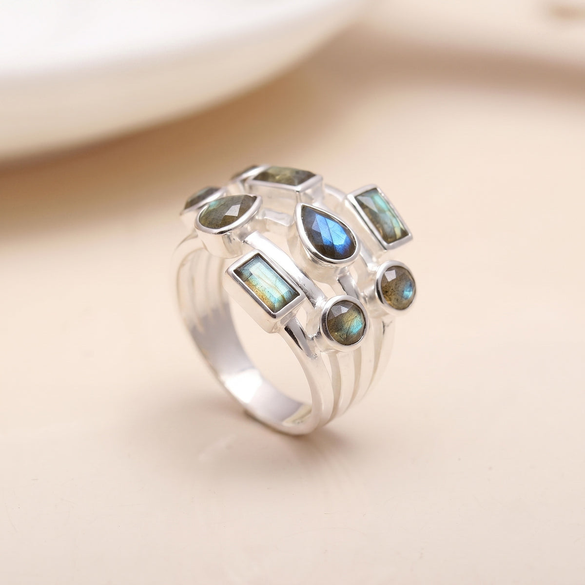 925 Silver Multi-Shape Garnet Ring