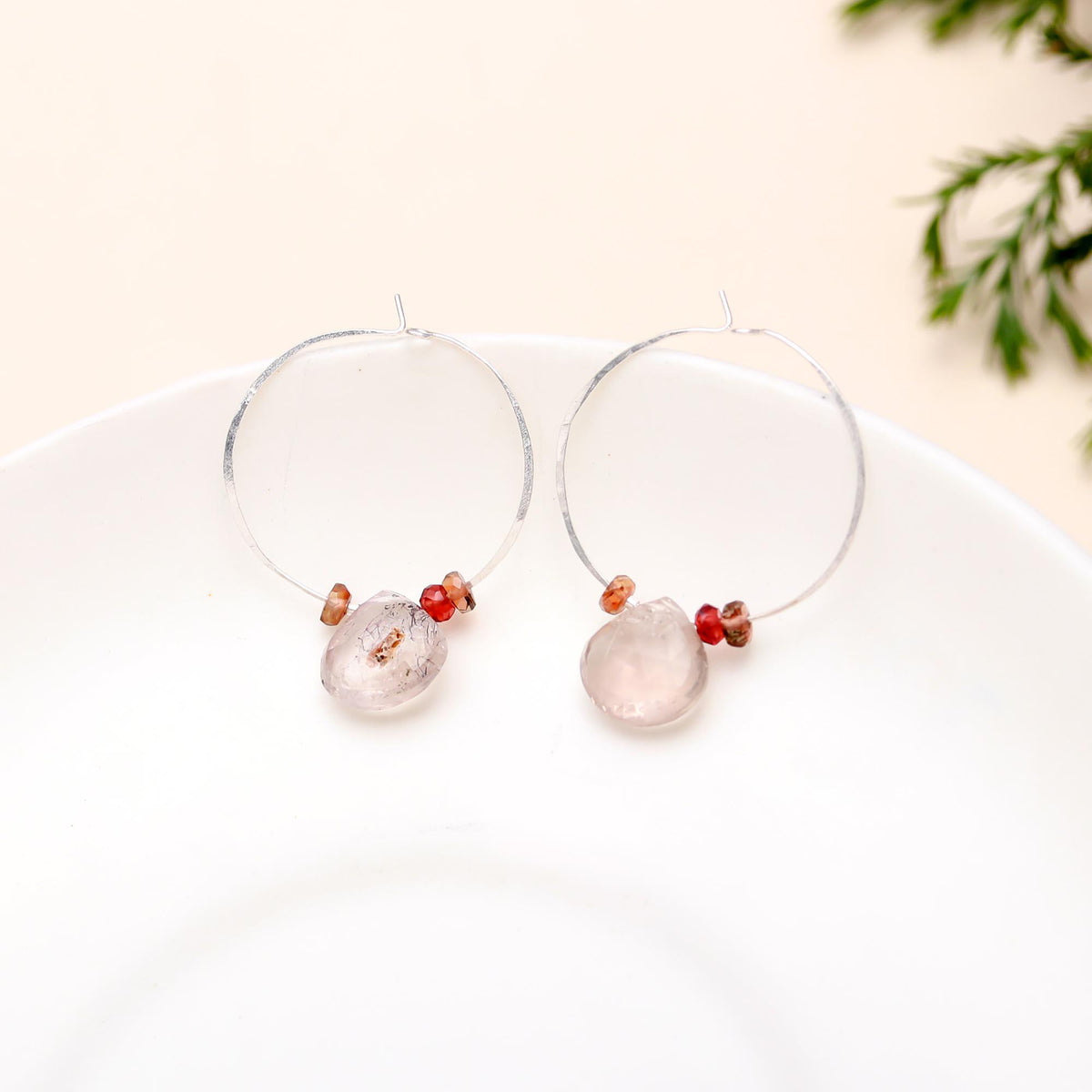 The Silver Thread: Garnet Beaded Silver Hoops
