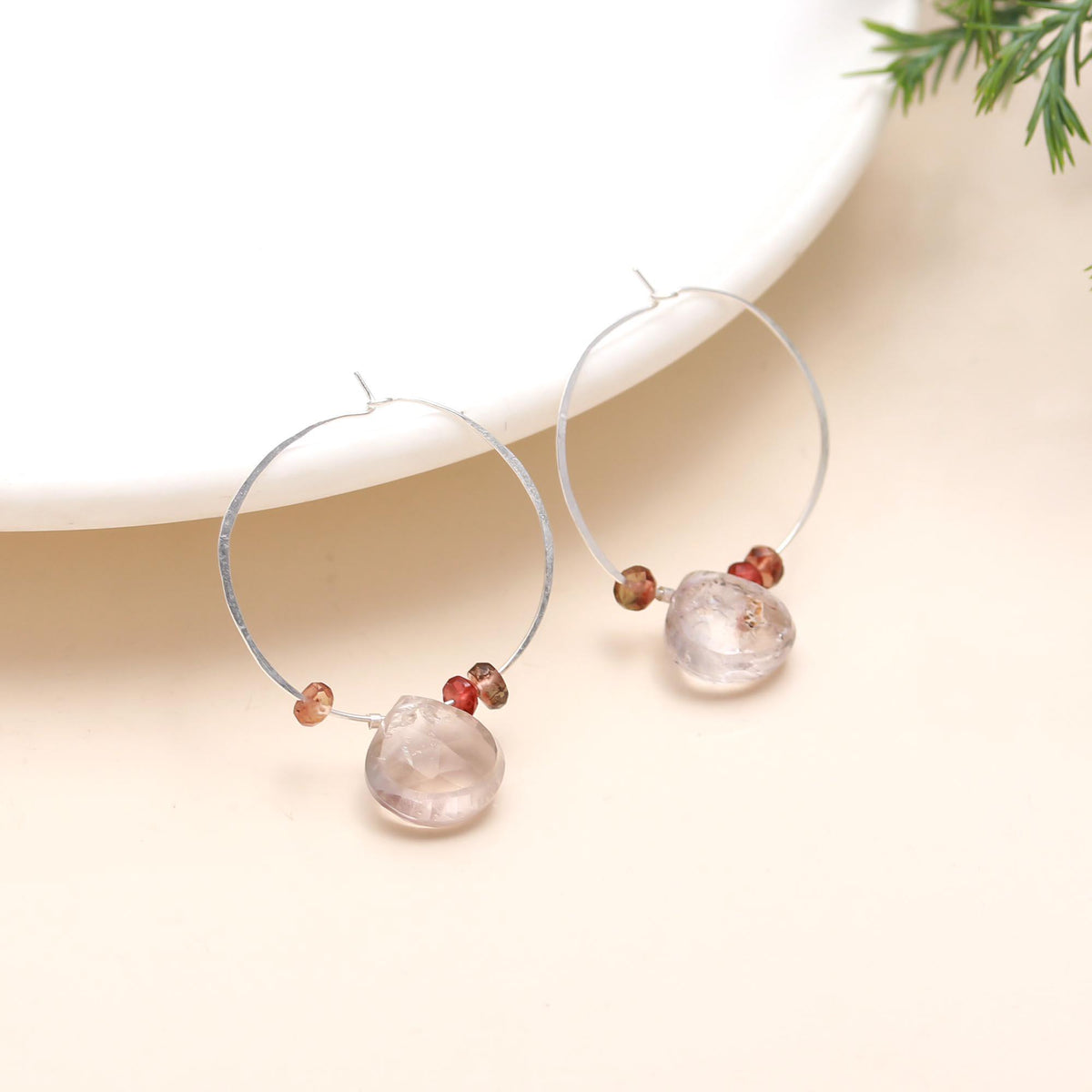 The Silver Thread: Garnet Beaded Silver Hoops