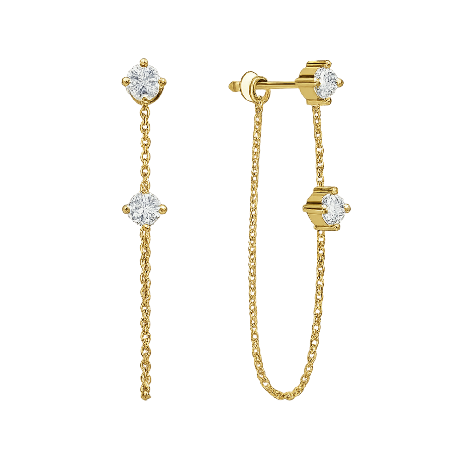 Double Stud Chain Earrings - 925 Sterling Silver Gold Plated