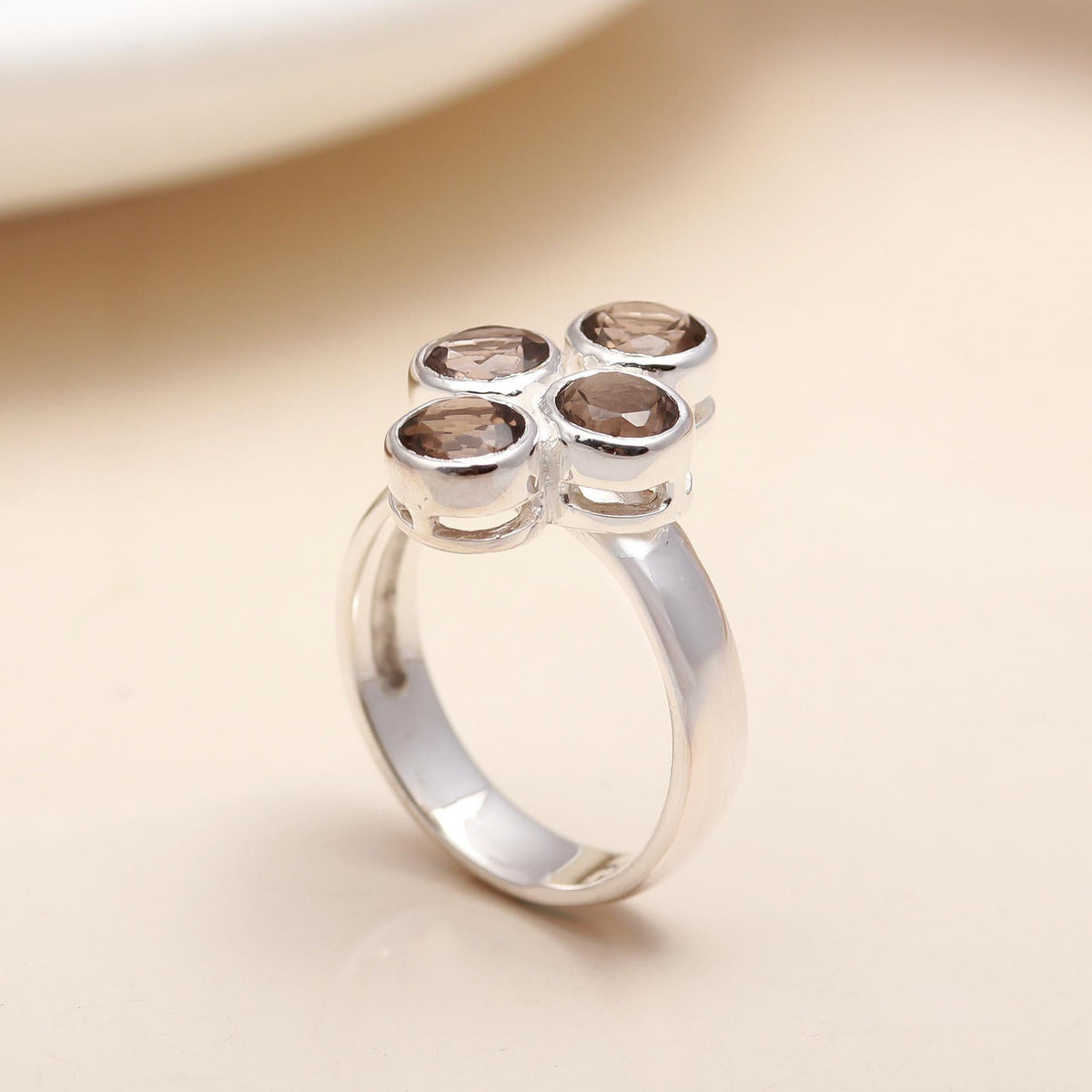 925 Silver Smoky Quartz Cluster Ring