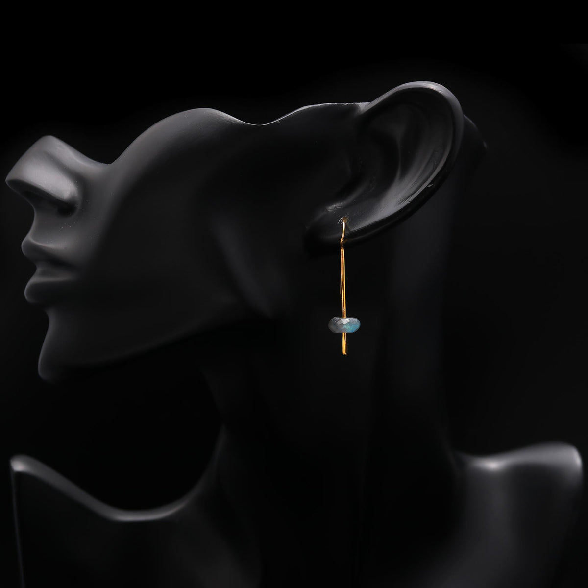 The Lunar Silhouette: Labradorite & Gold Bar Earrings