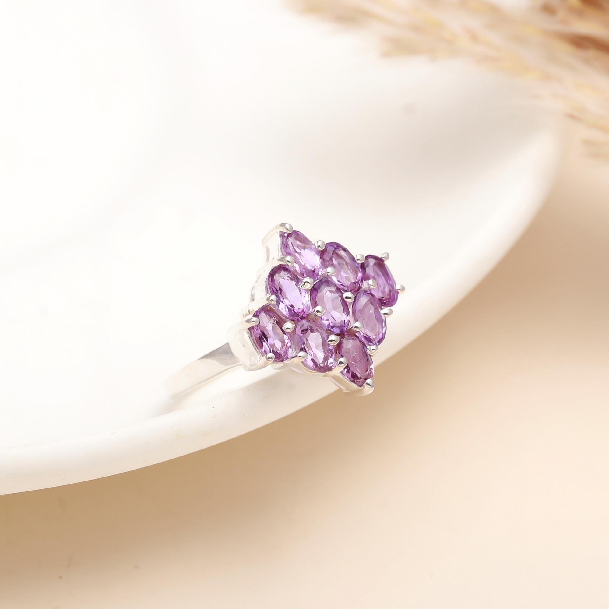 925 Silver Amethyst Cluster Ring