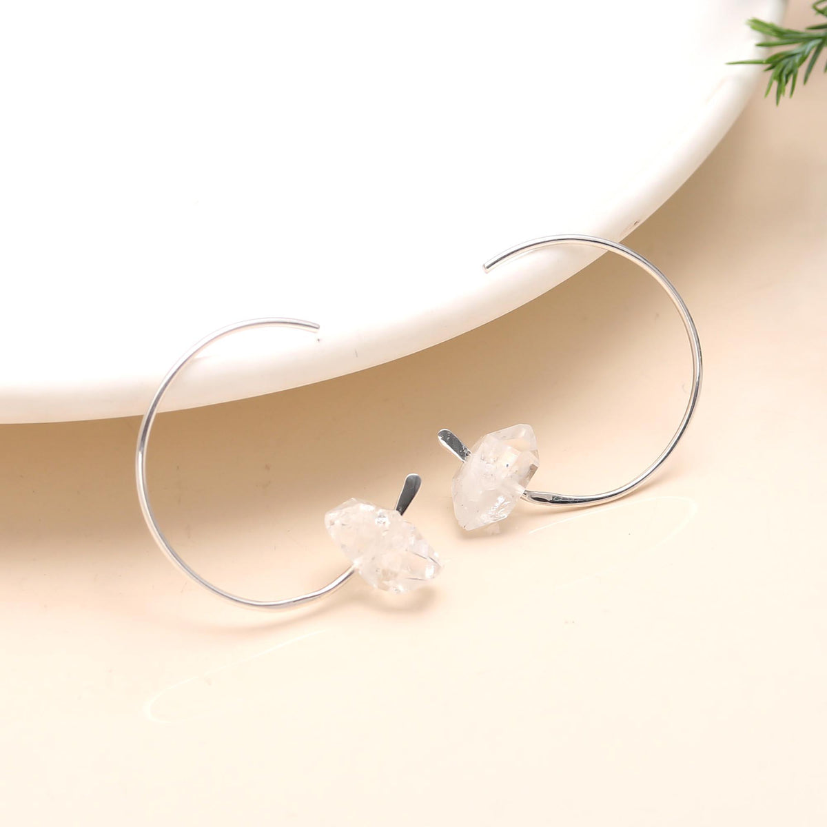 The Crystalline Arc: Herkimer Diamond & Silver Open Hoops