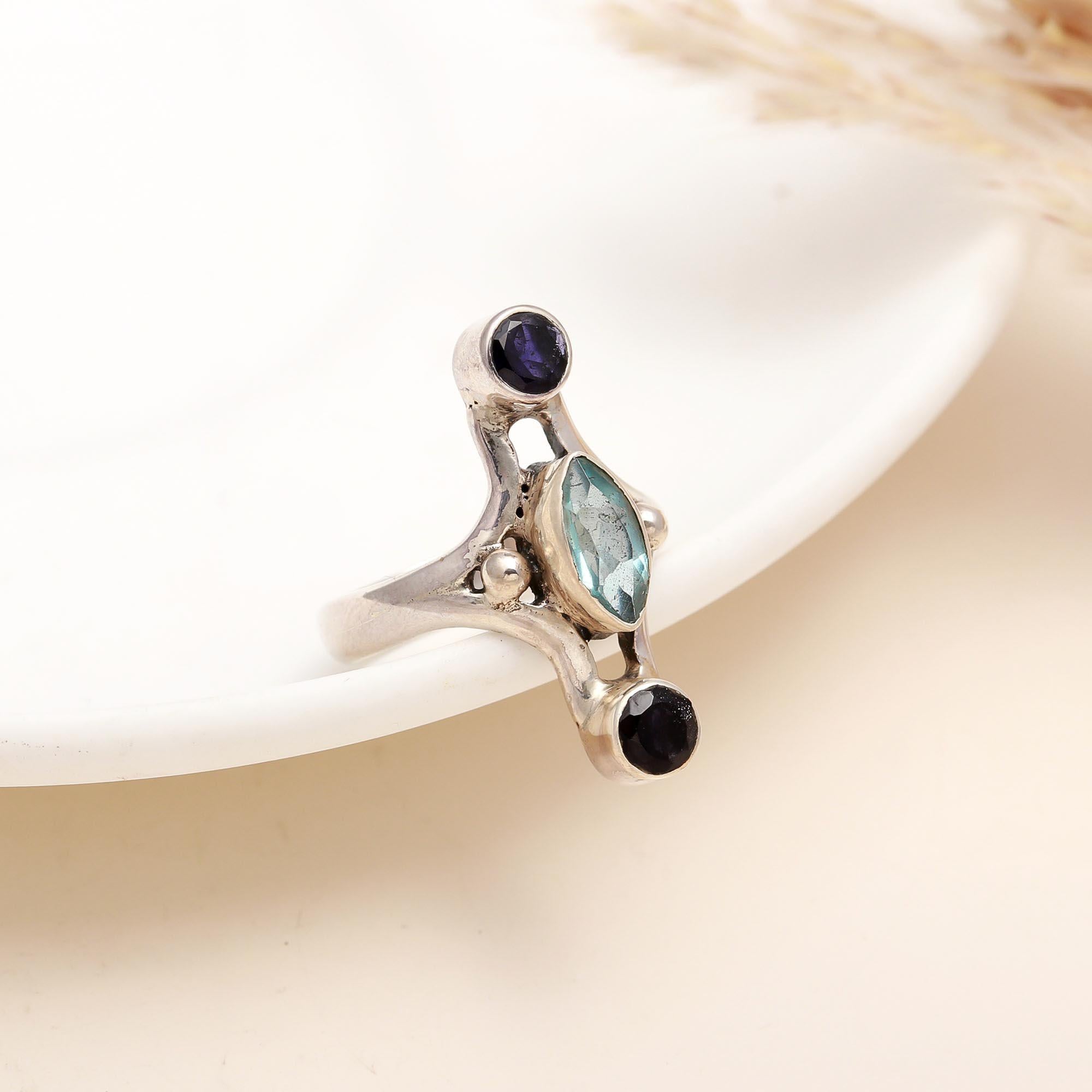 925 Silver Blue Topaz and Iolite Ring