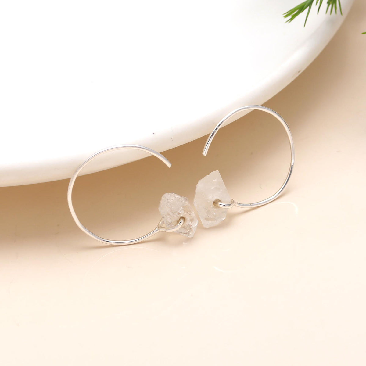 The Crystalline Curve: Herkimer Diamond & Silver Open Hoops