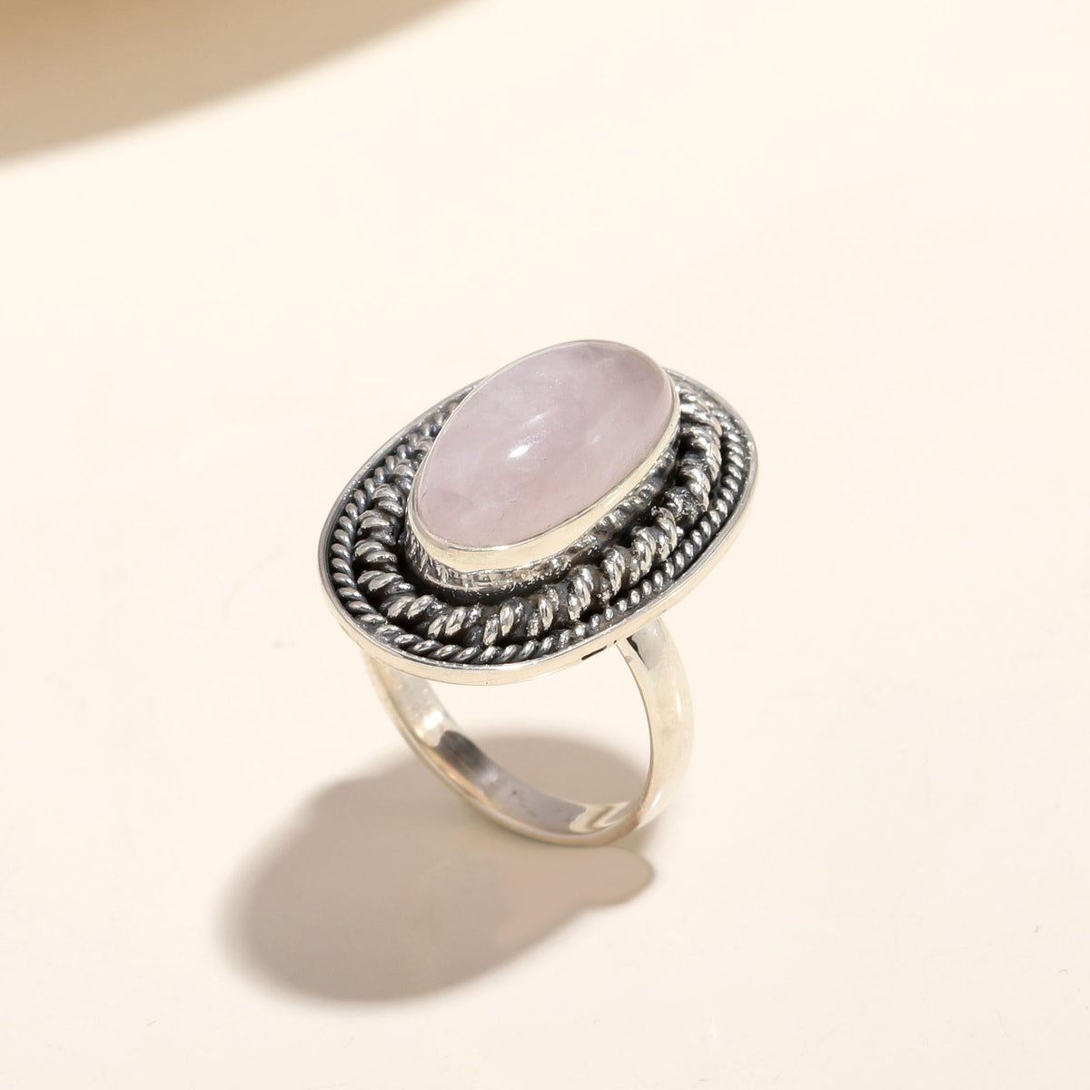 925 Silver Rose Quartz Ring