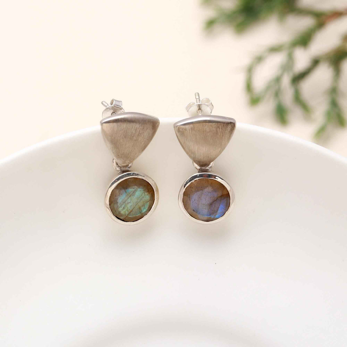The Geometric Mystic: Brushed Silver Triangle Earrings
