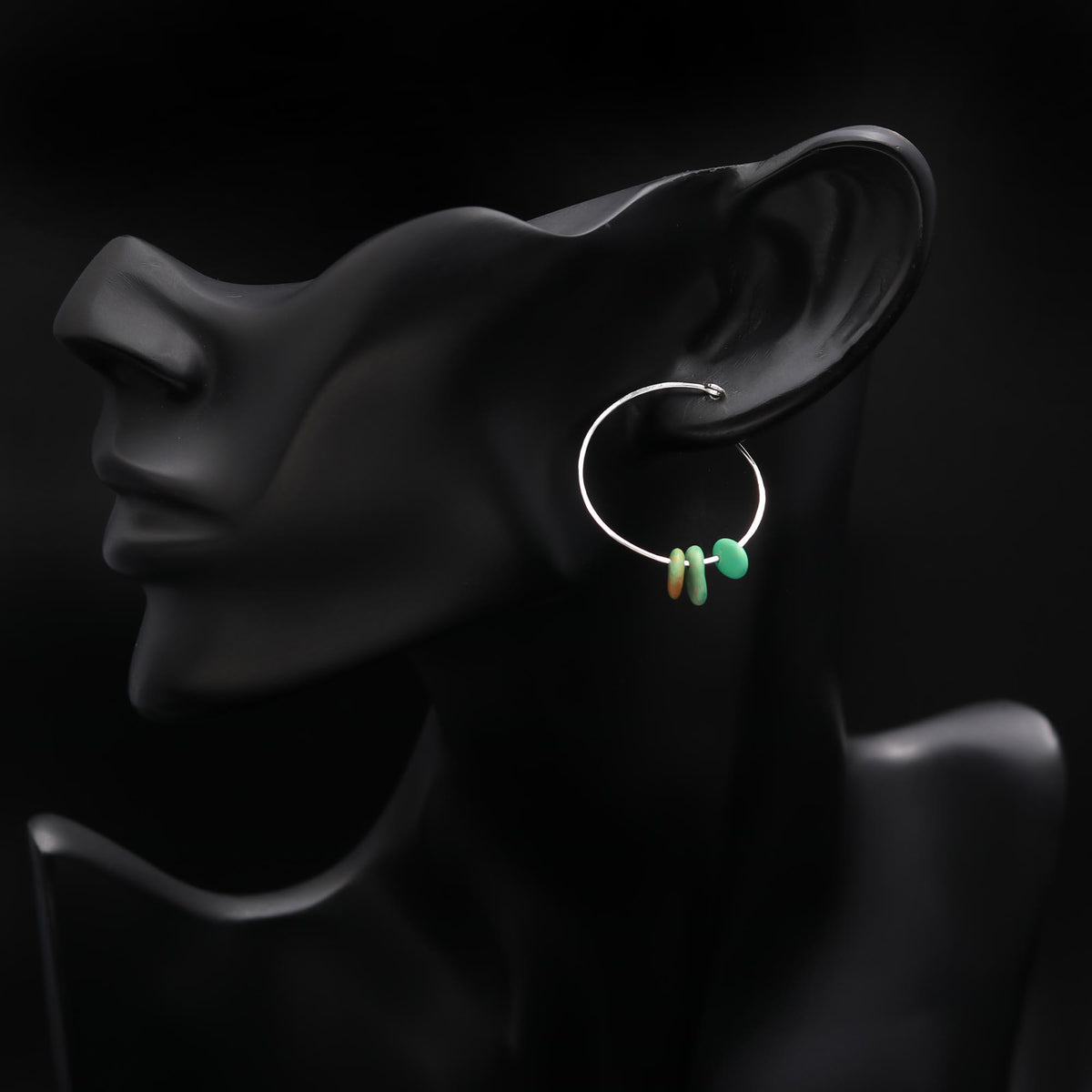 925 Silver Turquoise Nugget Beads Hoop Earrings