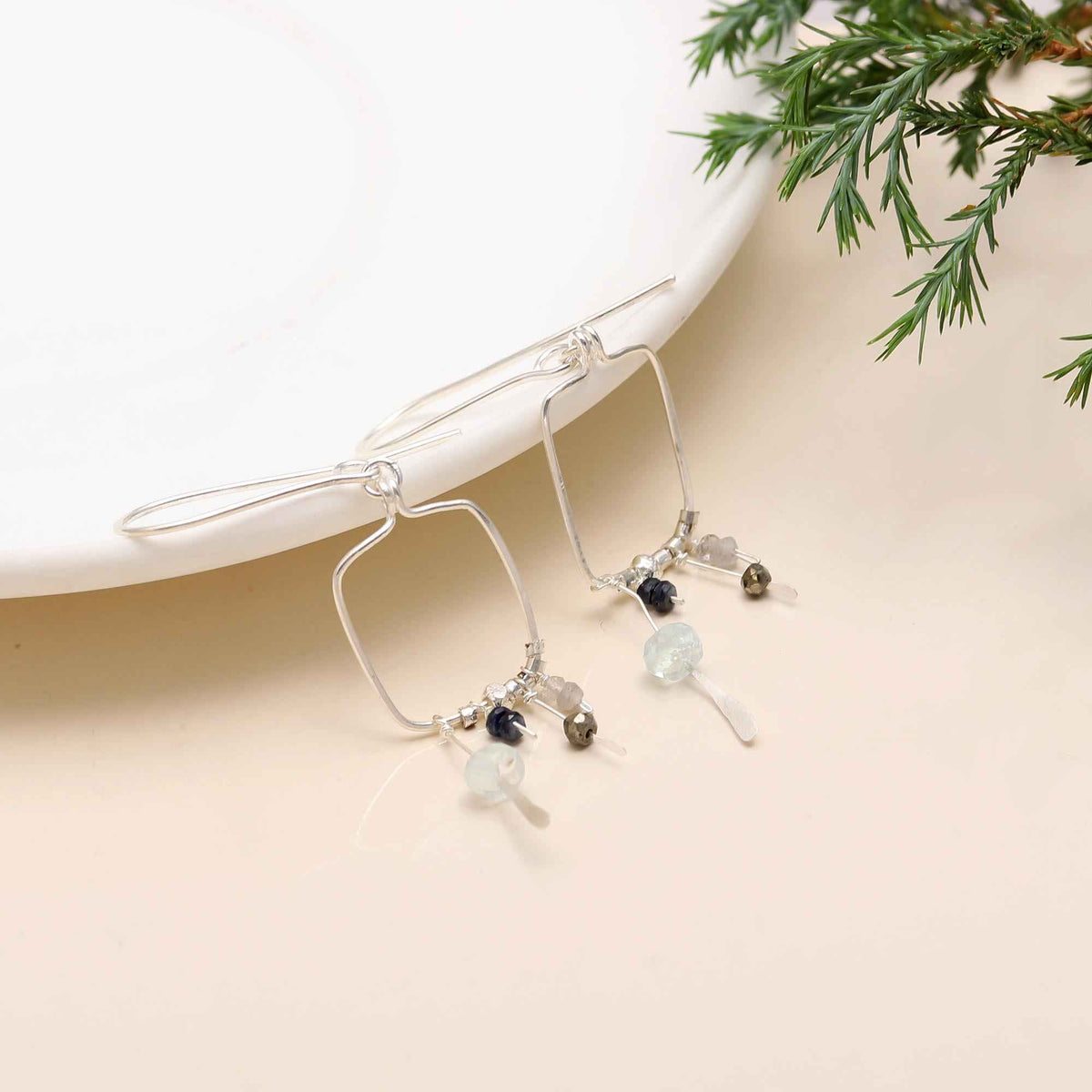 The Ethereal Mosaic: Beaded Silver Geometric Earrings