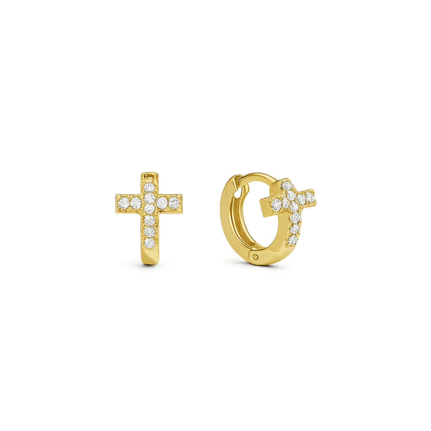 Tiny Pave Cross Huggie Earring - 925 Sterling Silver Gold Plated