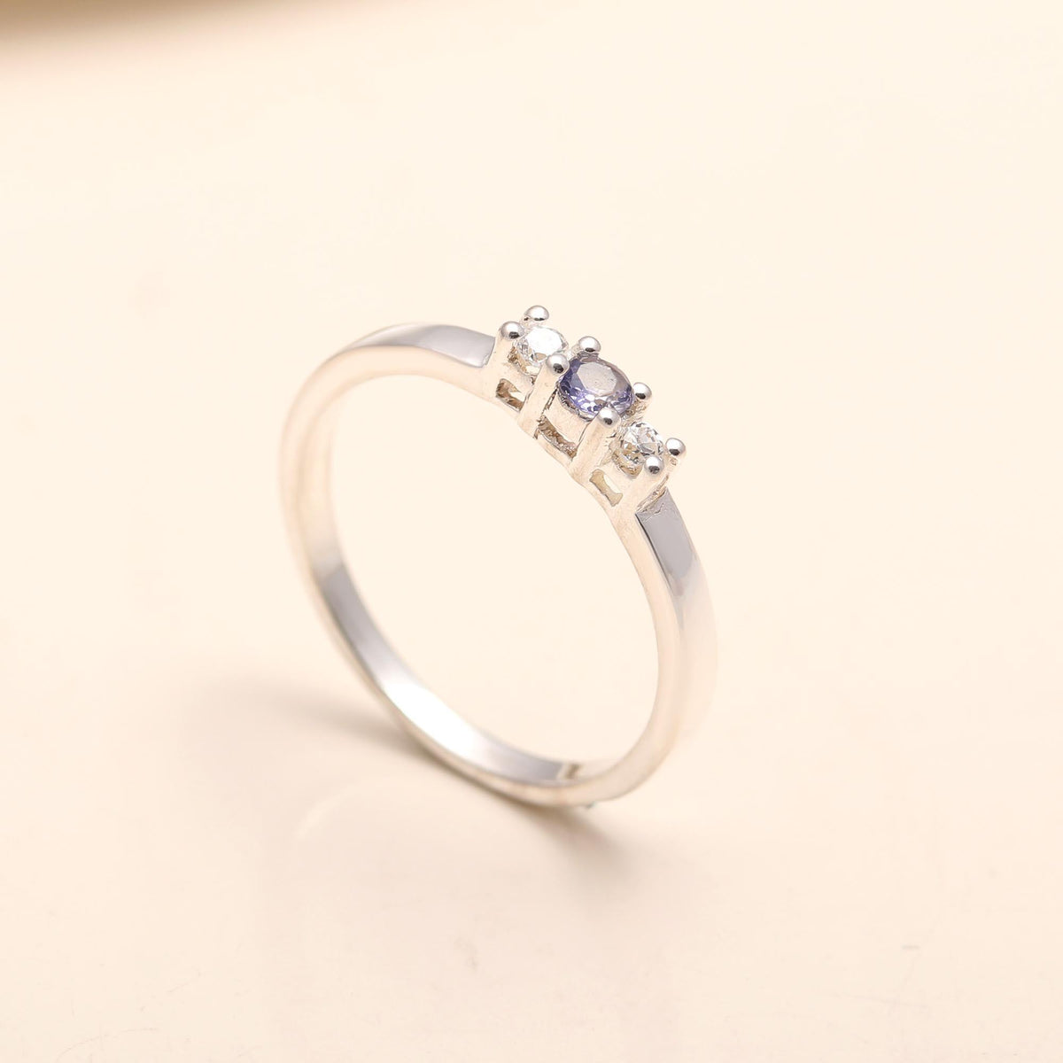 Trio design sterling silver CZ ring with gemstones
