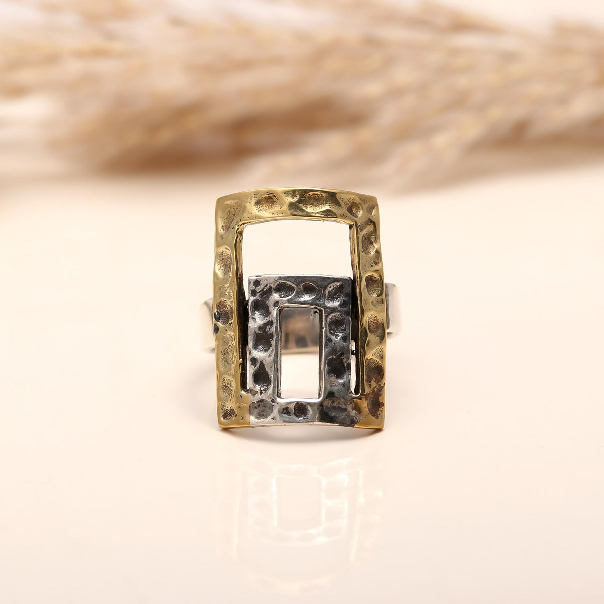 Bold unisex dual-tone sterling silver statement ring