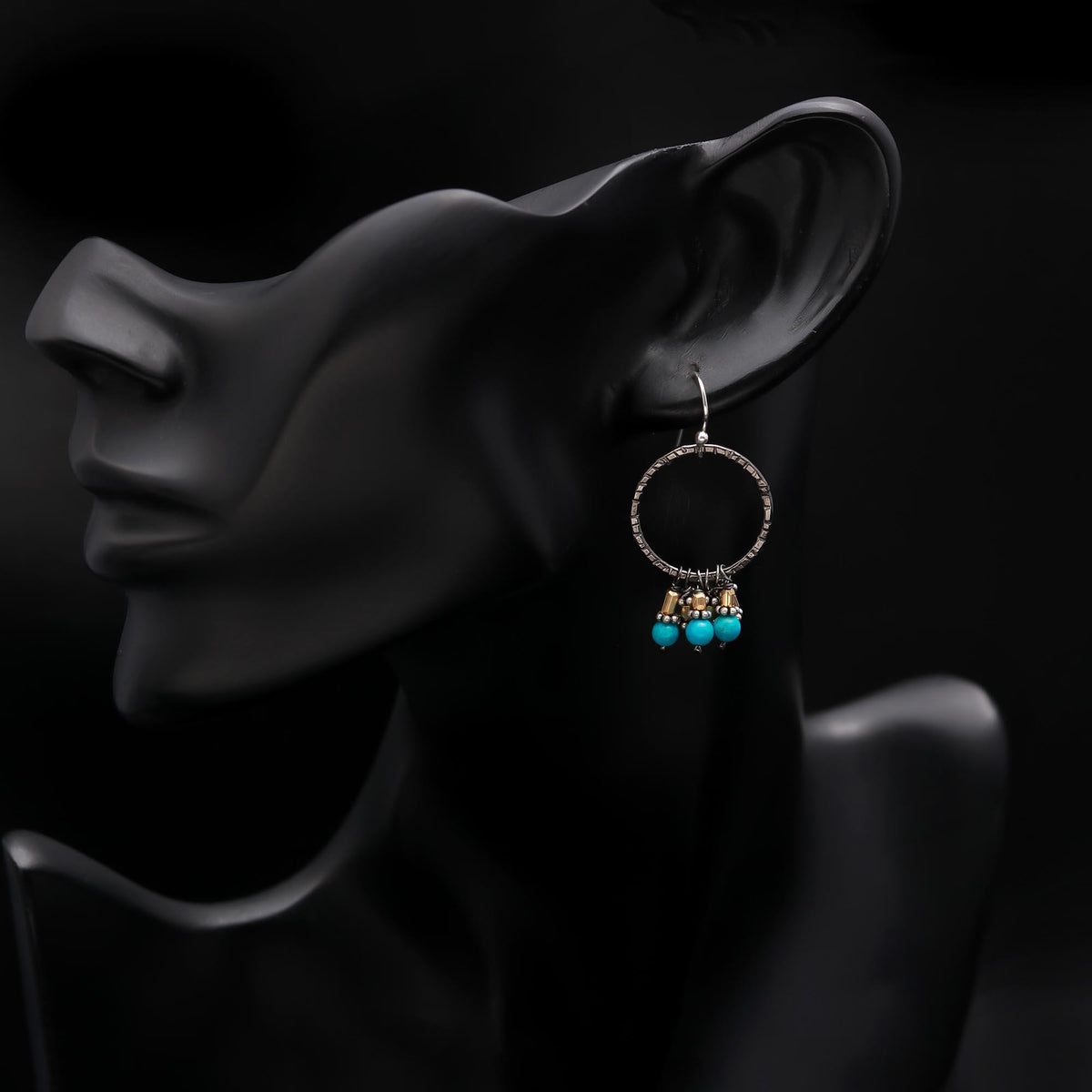 The Rustic Azure: Turquoise & Oxidized Silver Cluster Hoops