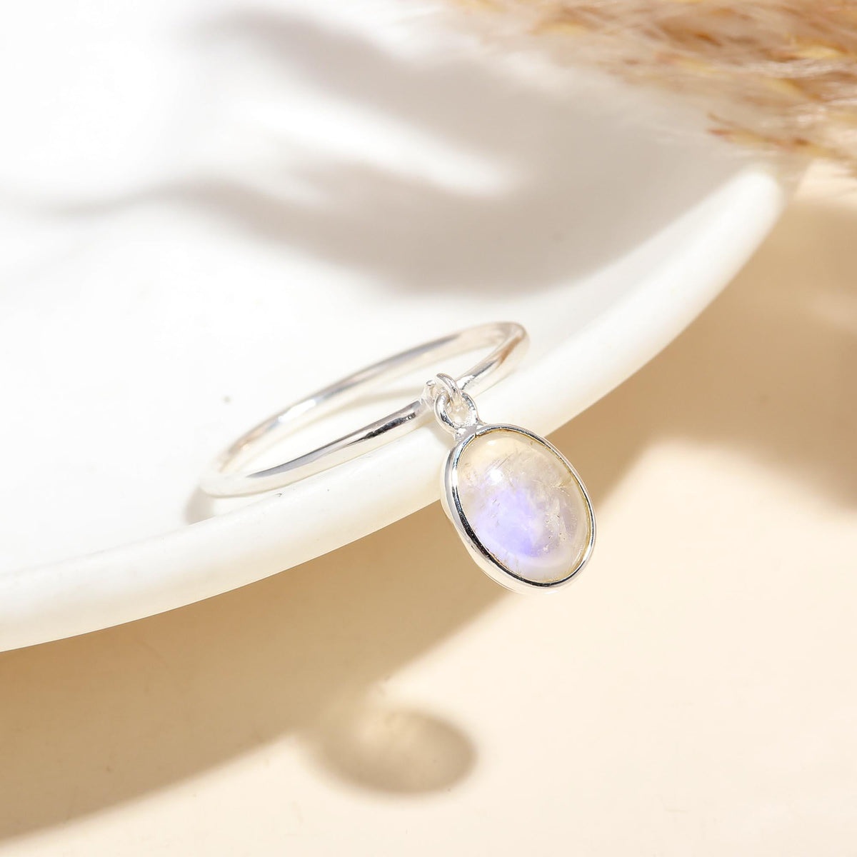 925 Silver Moonstone Drop Ring front view