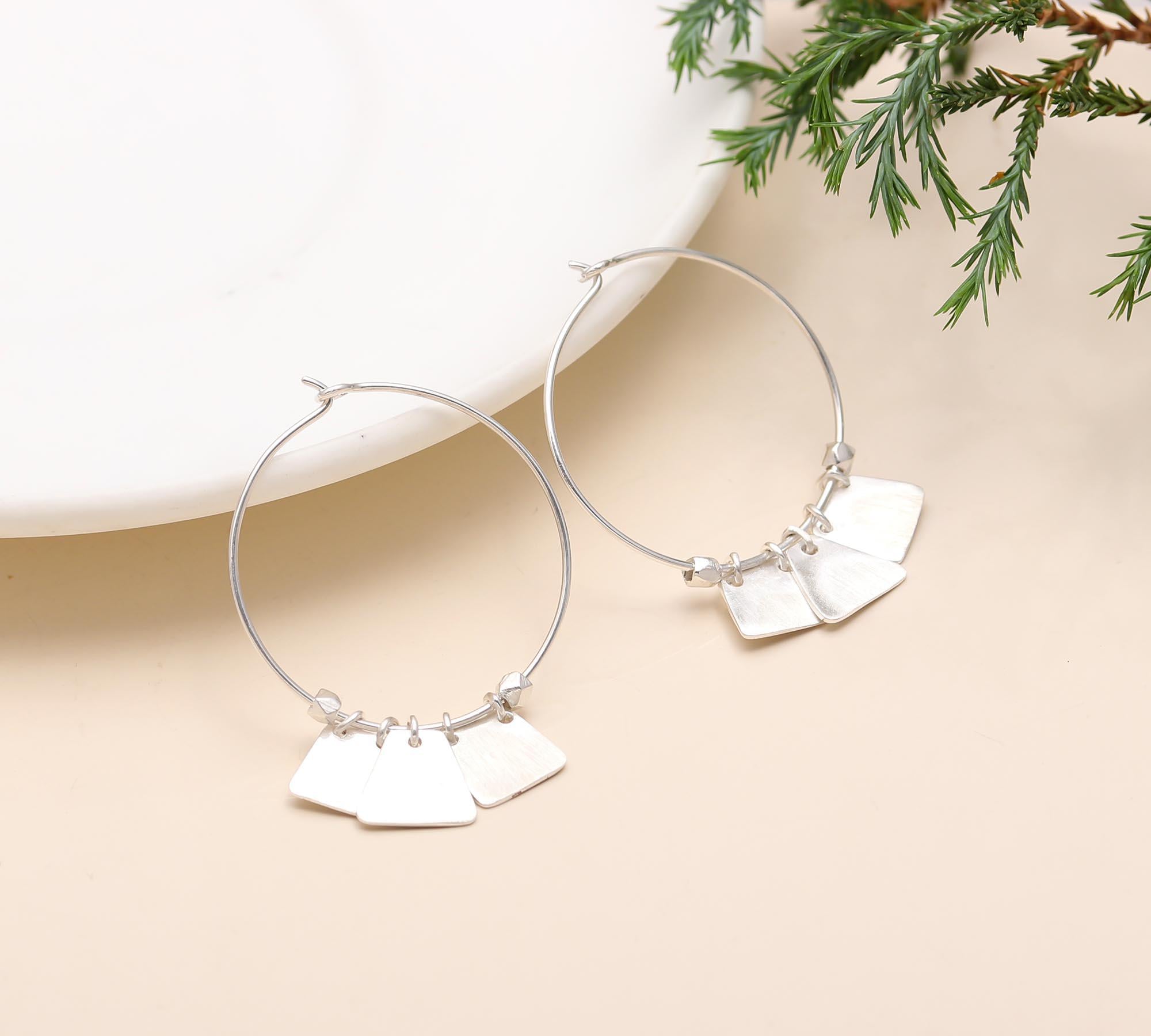 The Silver Tag: Geometric Fringe Hoop Earrings