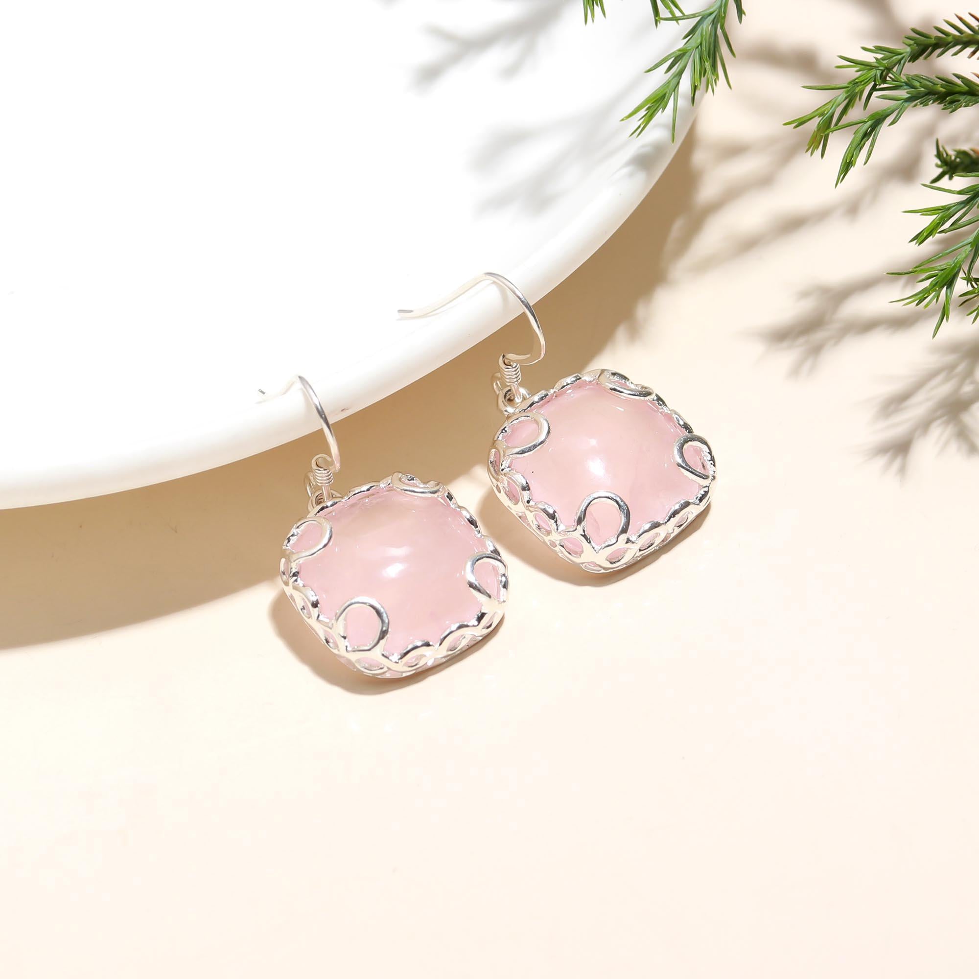 The Rosy Dawn: Rose Quartz & Silver Teardrop Earrings