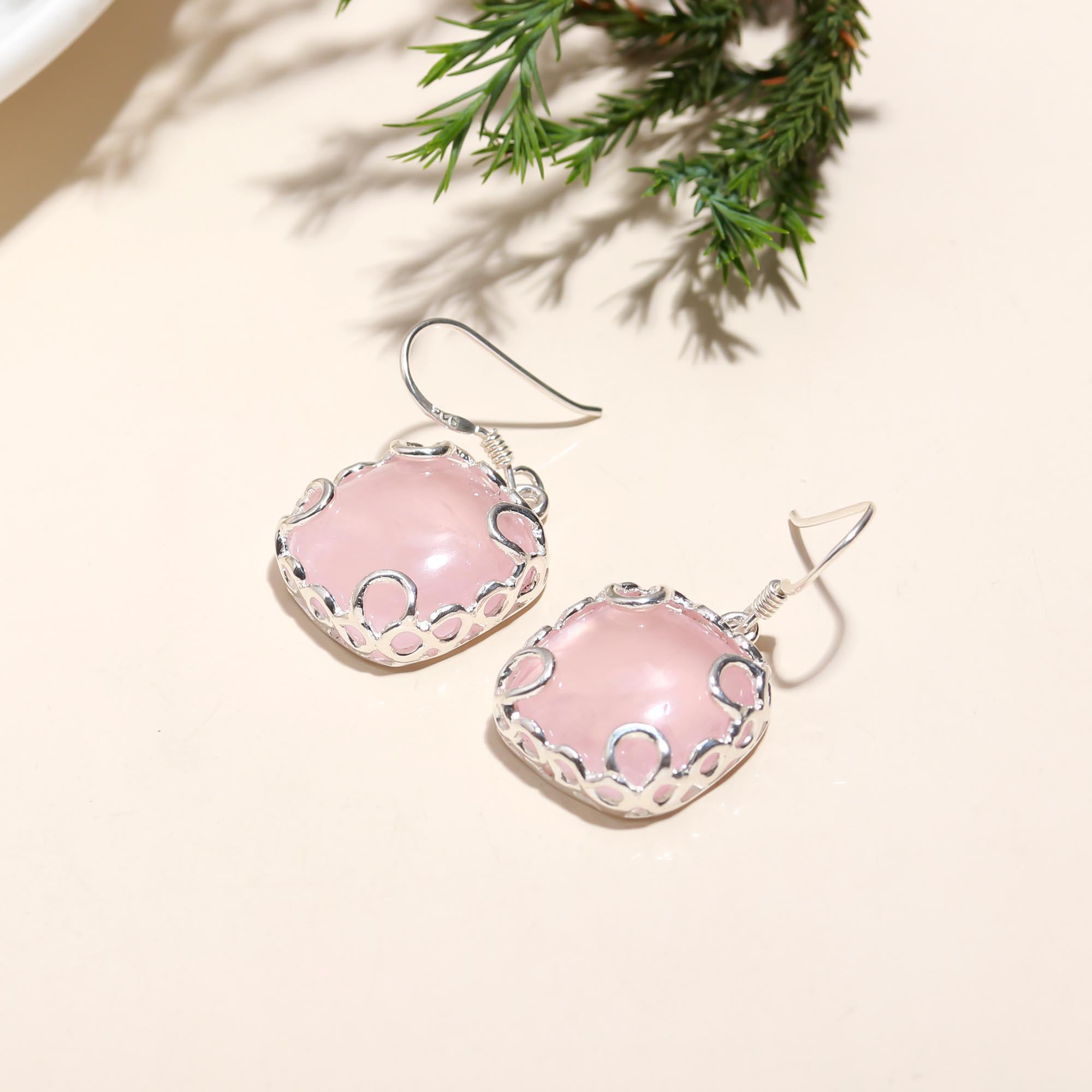 The Rosy Dawn: Rose Quartz & Silver Teardrop Earrings