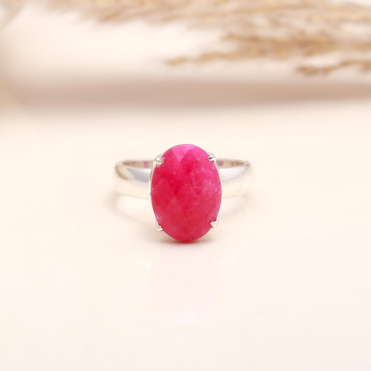 Handmade ruby statement silver ring close-up