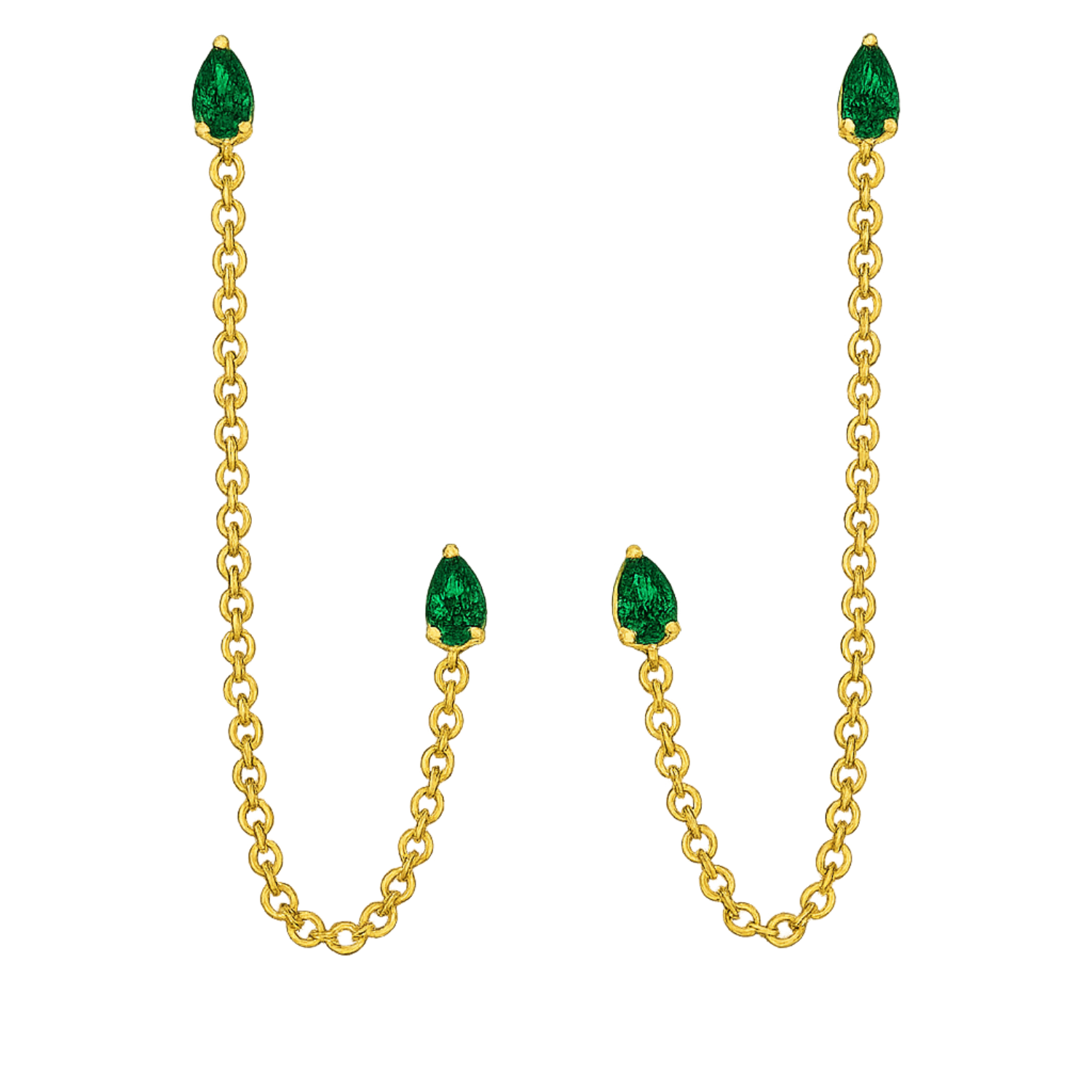 Emerald Drop Ear Chain - 925 Sterling Silver Gold Plated