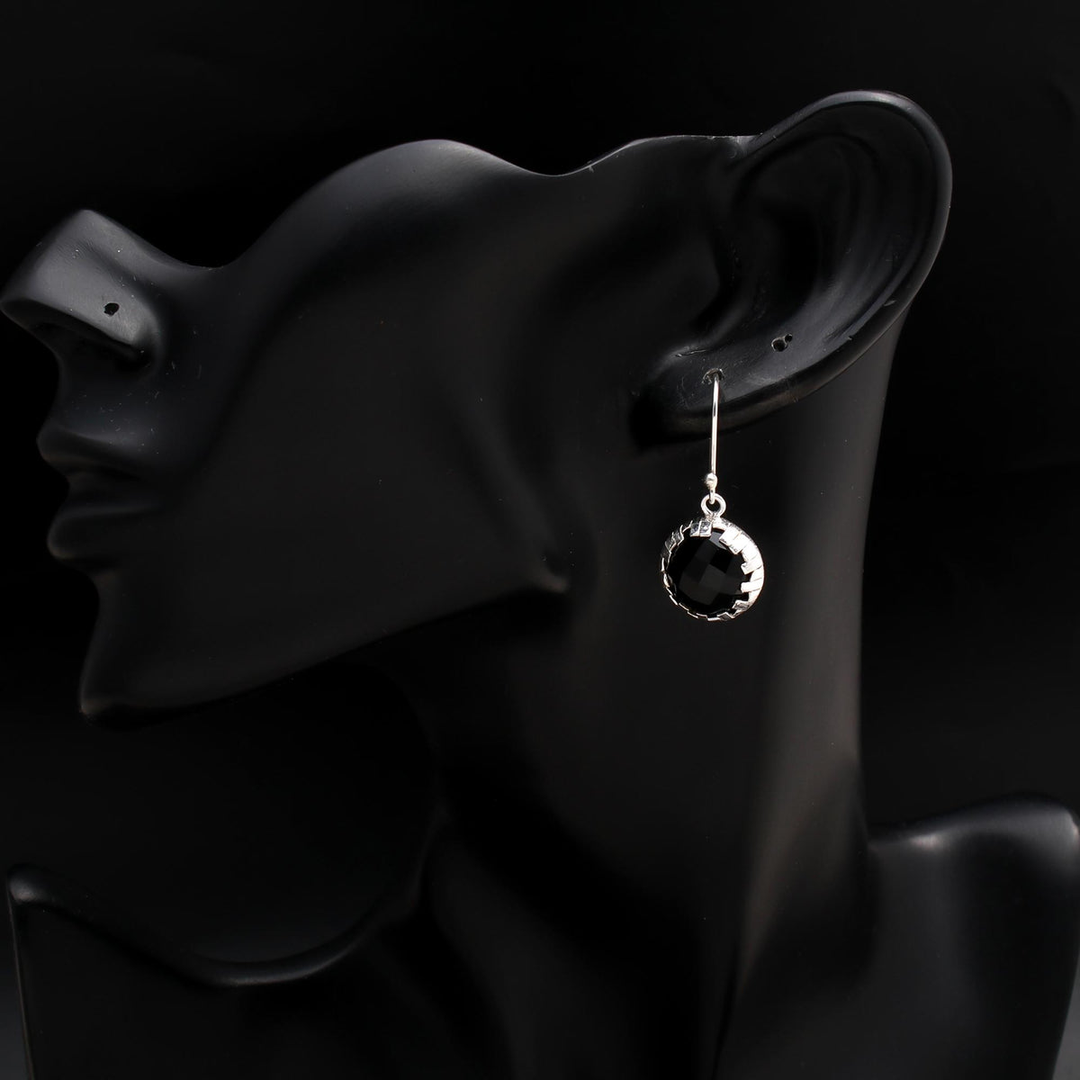 925 Silver Faceted Black Onyx Dangle Earrings