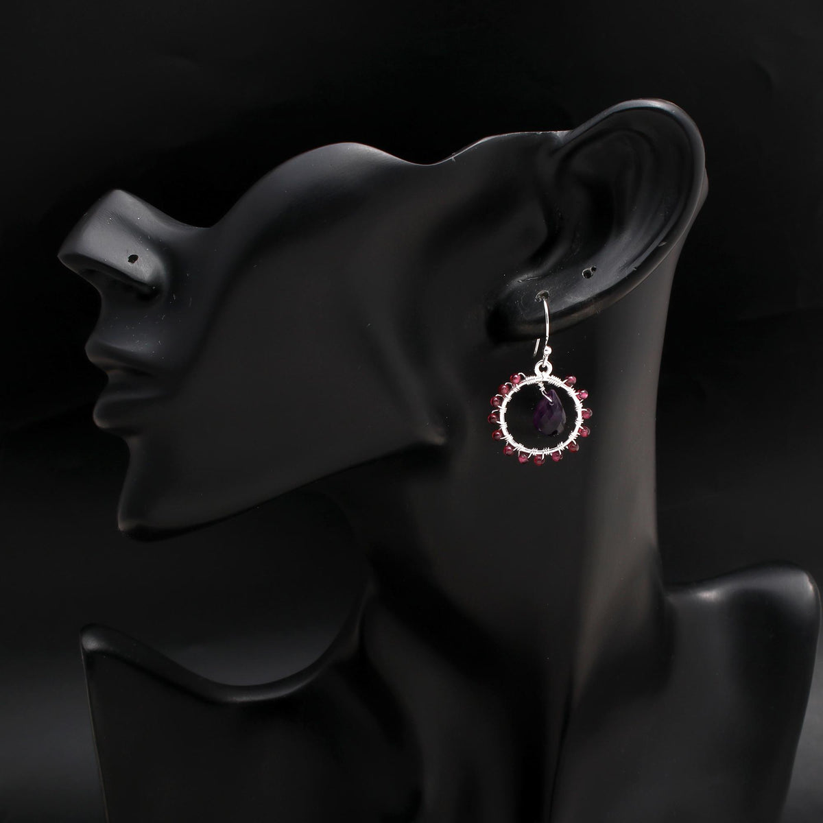 925 Silver Garnet Beaded Dangle Earrings