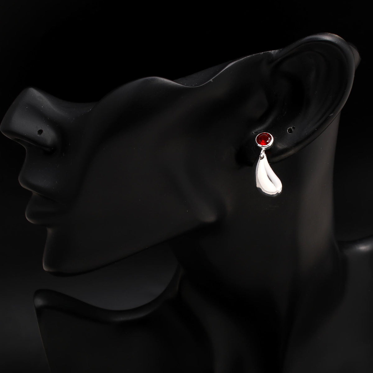 925 Silver Garnet Teardrop Drop Earrings
